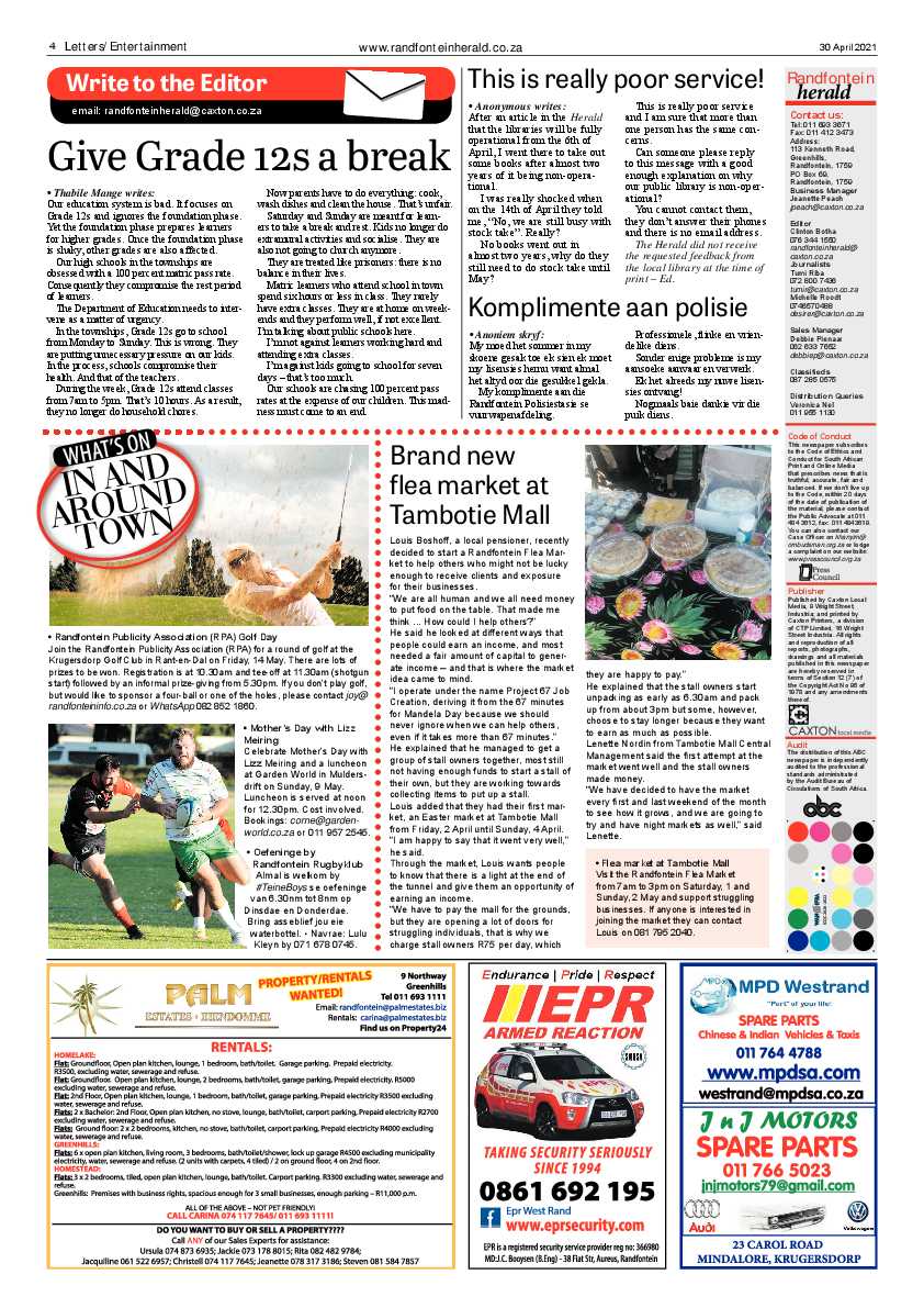 Randfontein Herald 30 April 2021 page 4