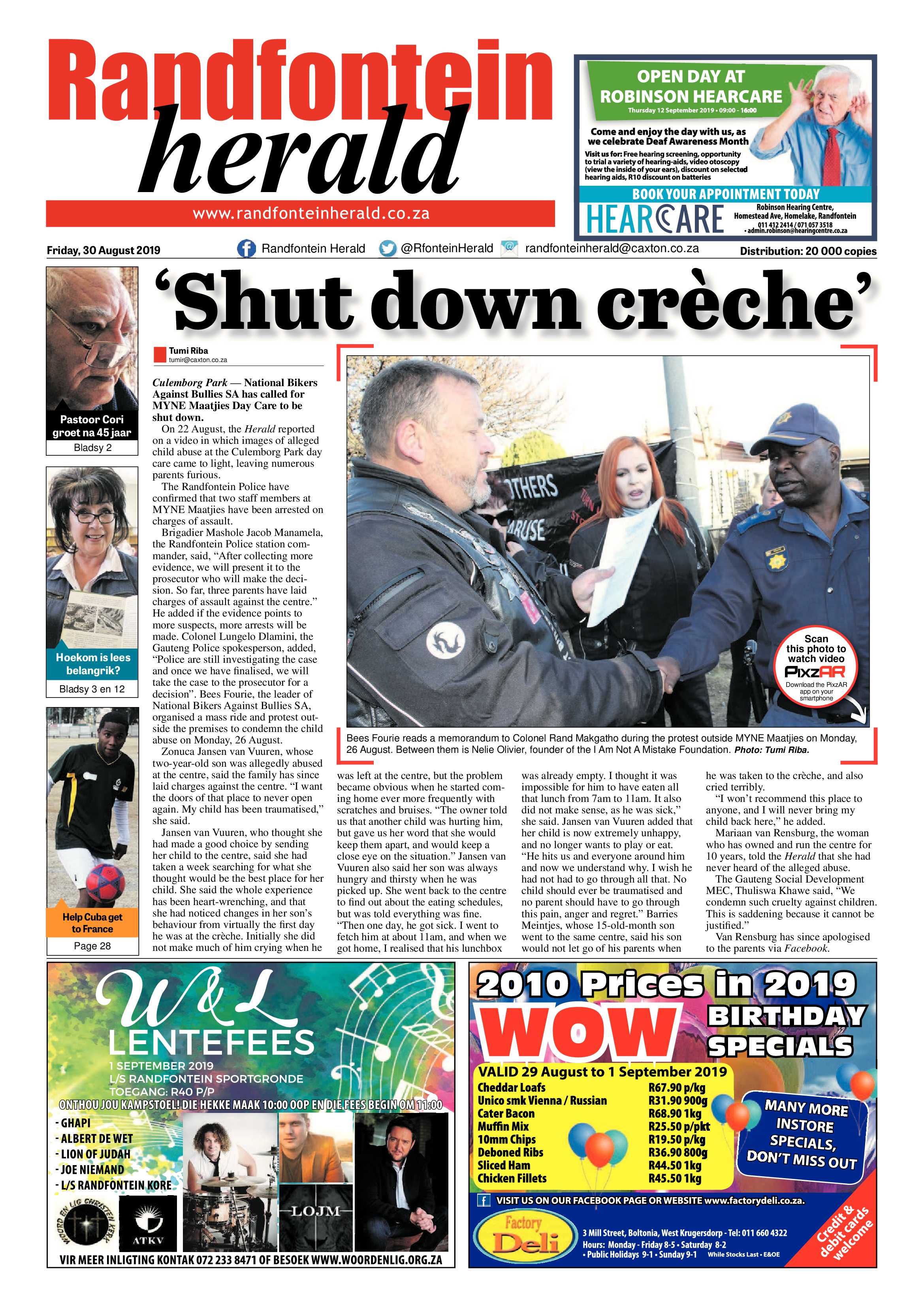 Randfontein Herald 30 August 2019 page 1