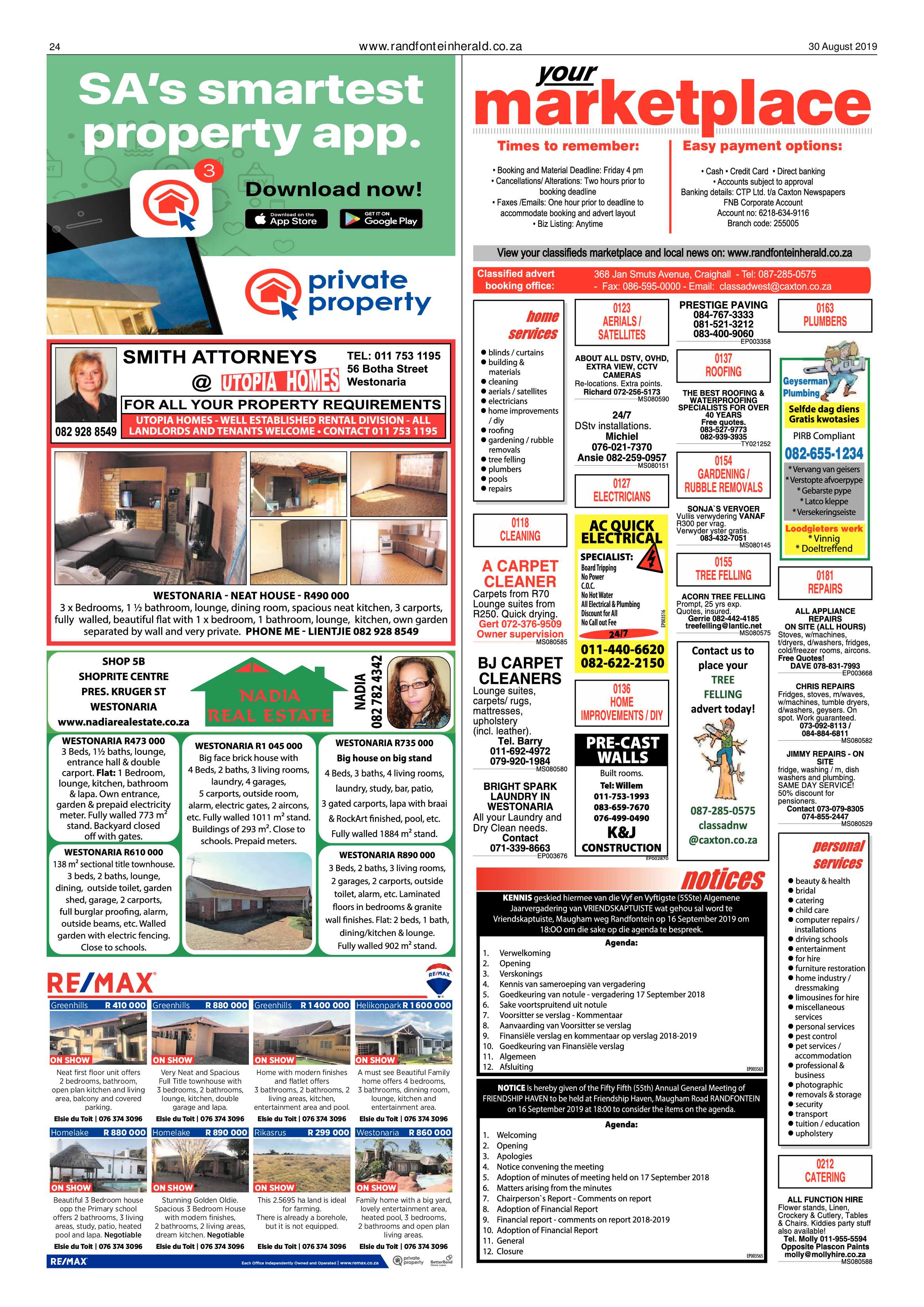 Randfontein Herald 30 August 2019 page 24