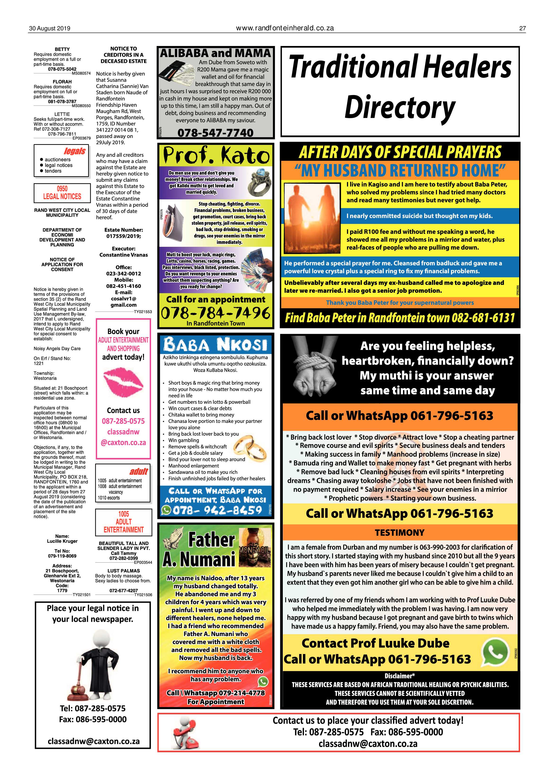 Randfontein Herald 30 August 2019 page 27