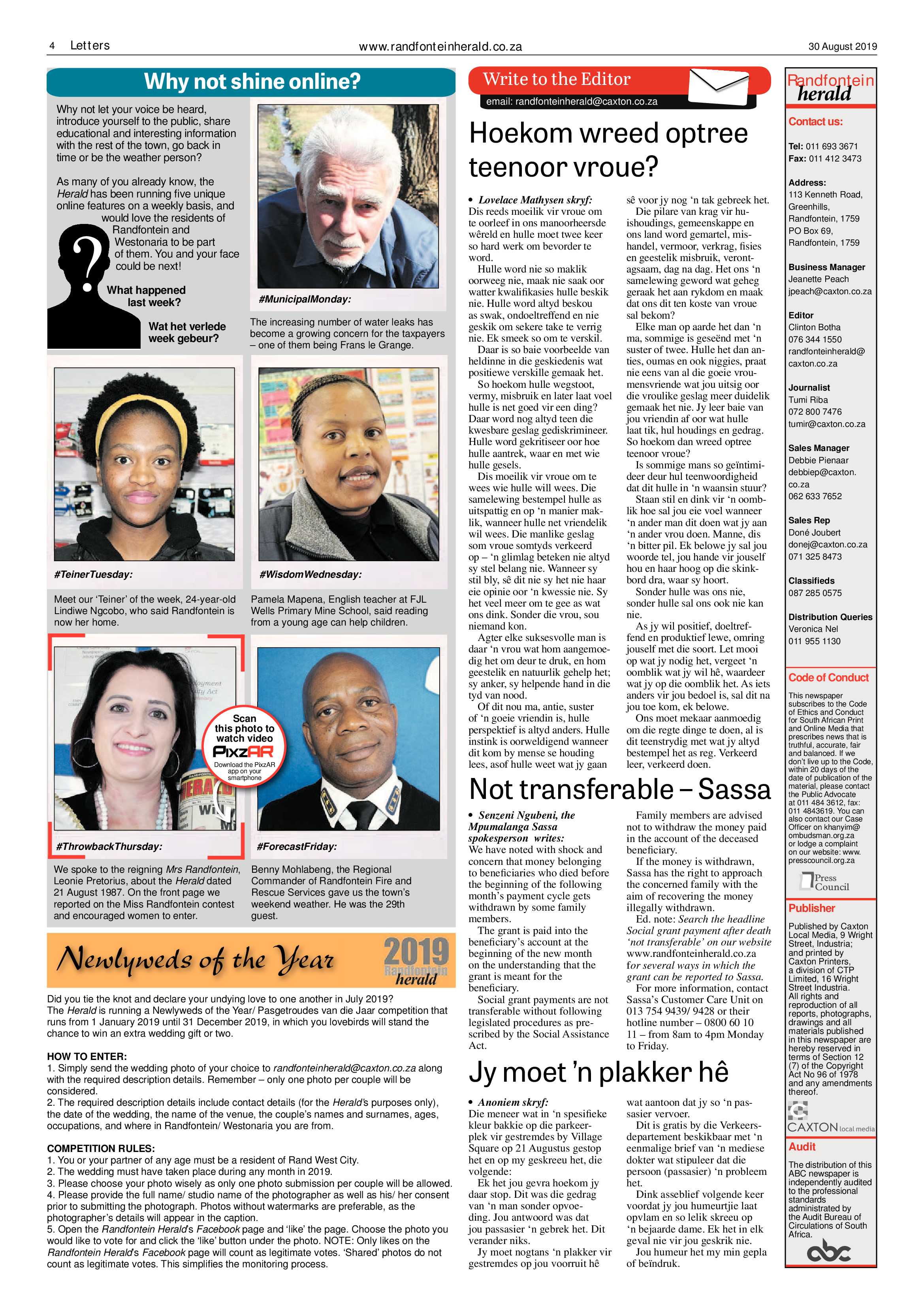 Randfontein Herald 30 August 2019 page 4