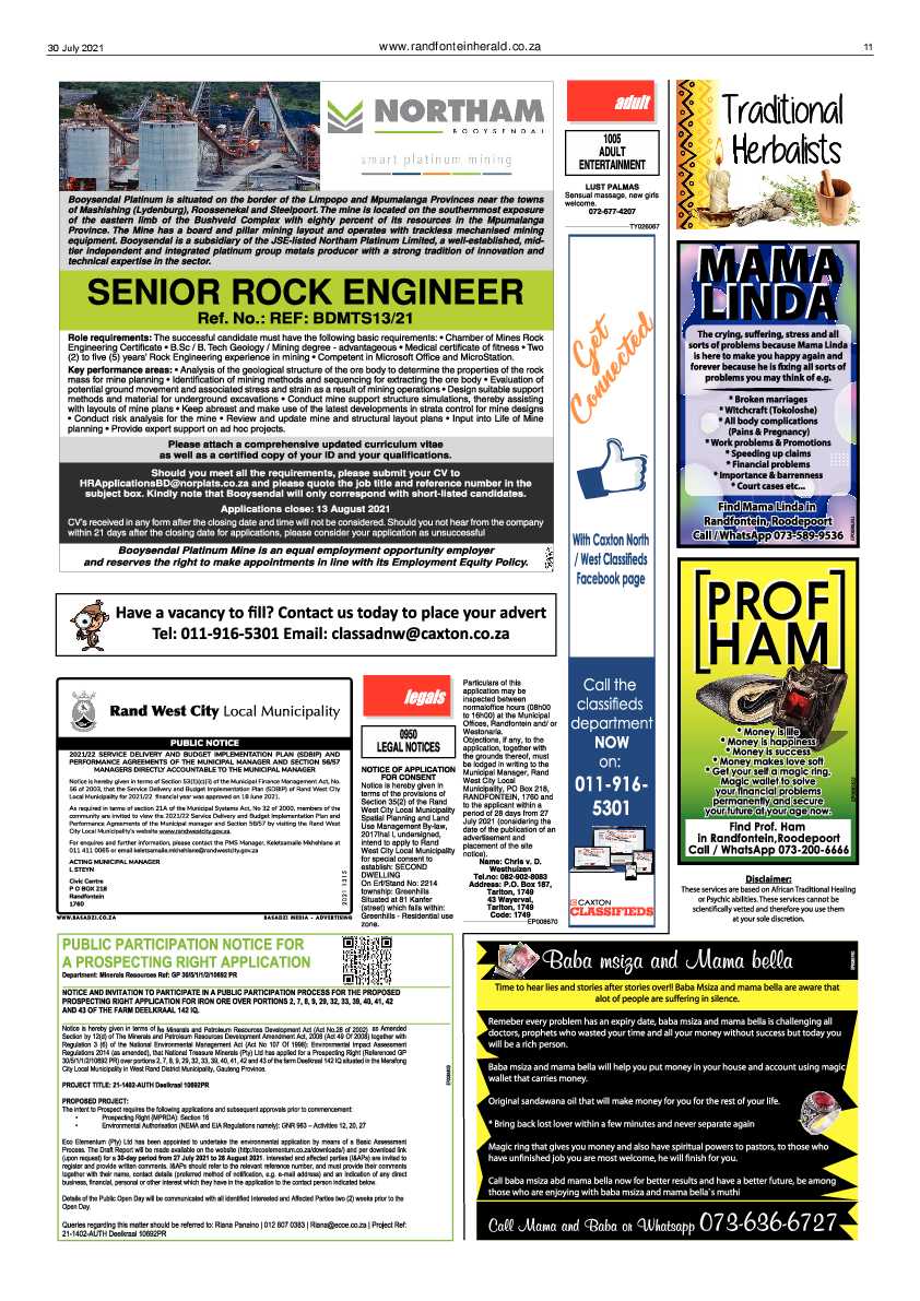 Randfontein Herald 30 July 2021 page 11