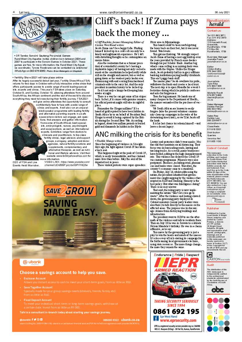 Randfontein Herald 30 July 2021 page 4
