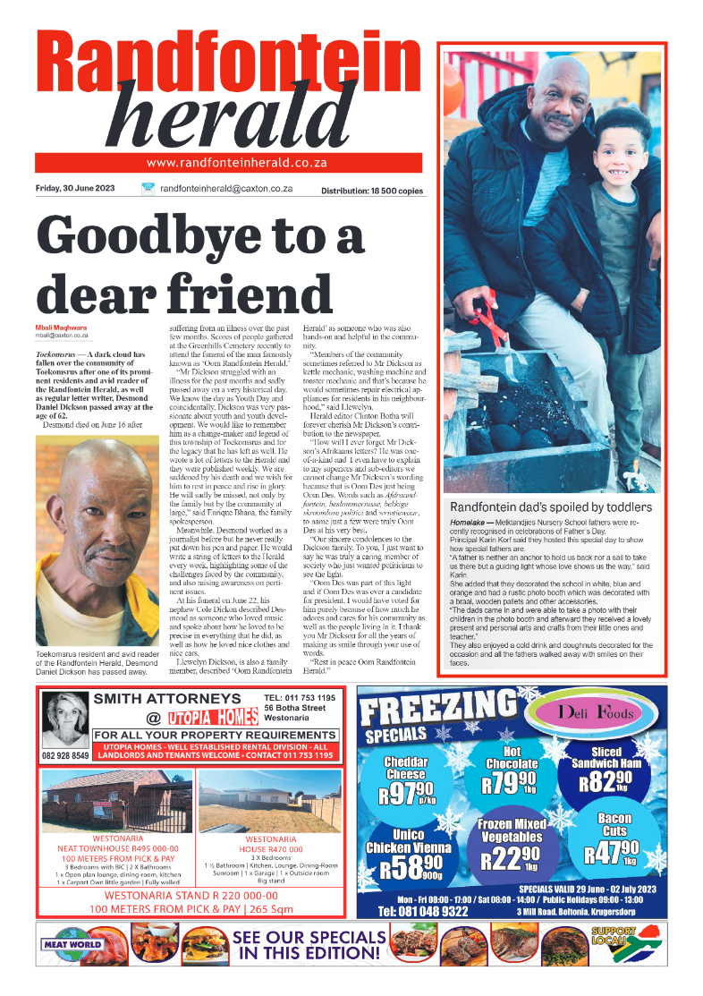 Randfontein Herald 30 June 2023 page 1