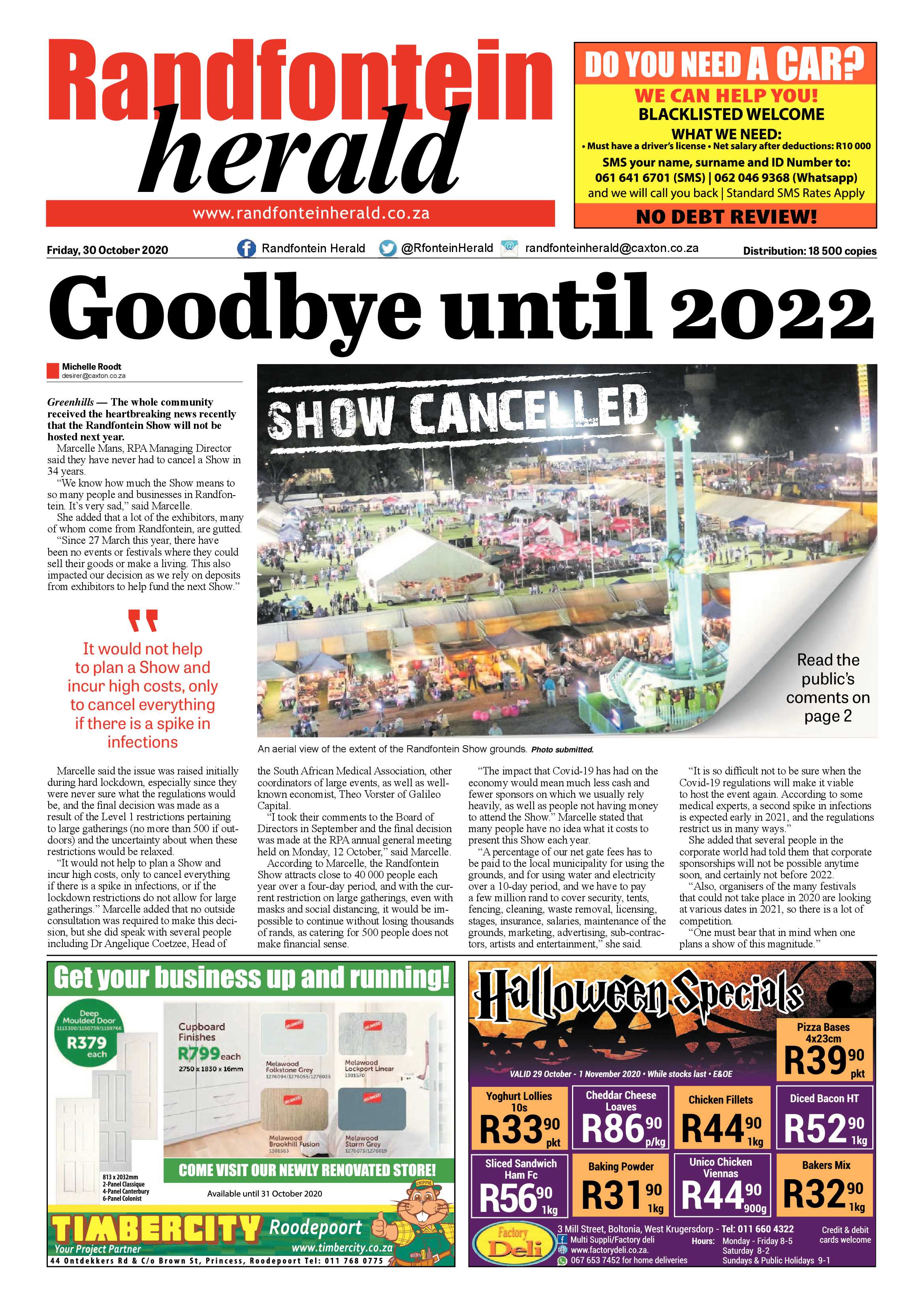 Randfontein Herald 30 October 2020 page 1