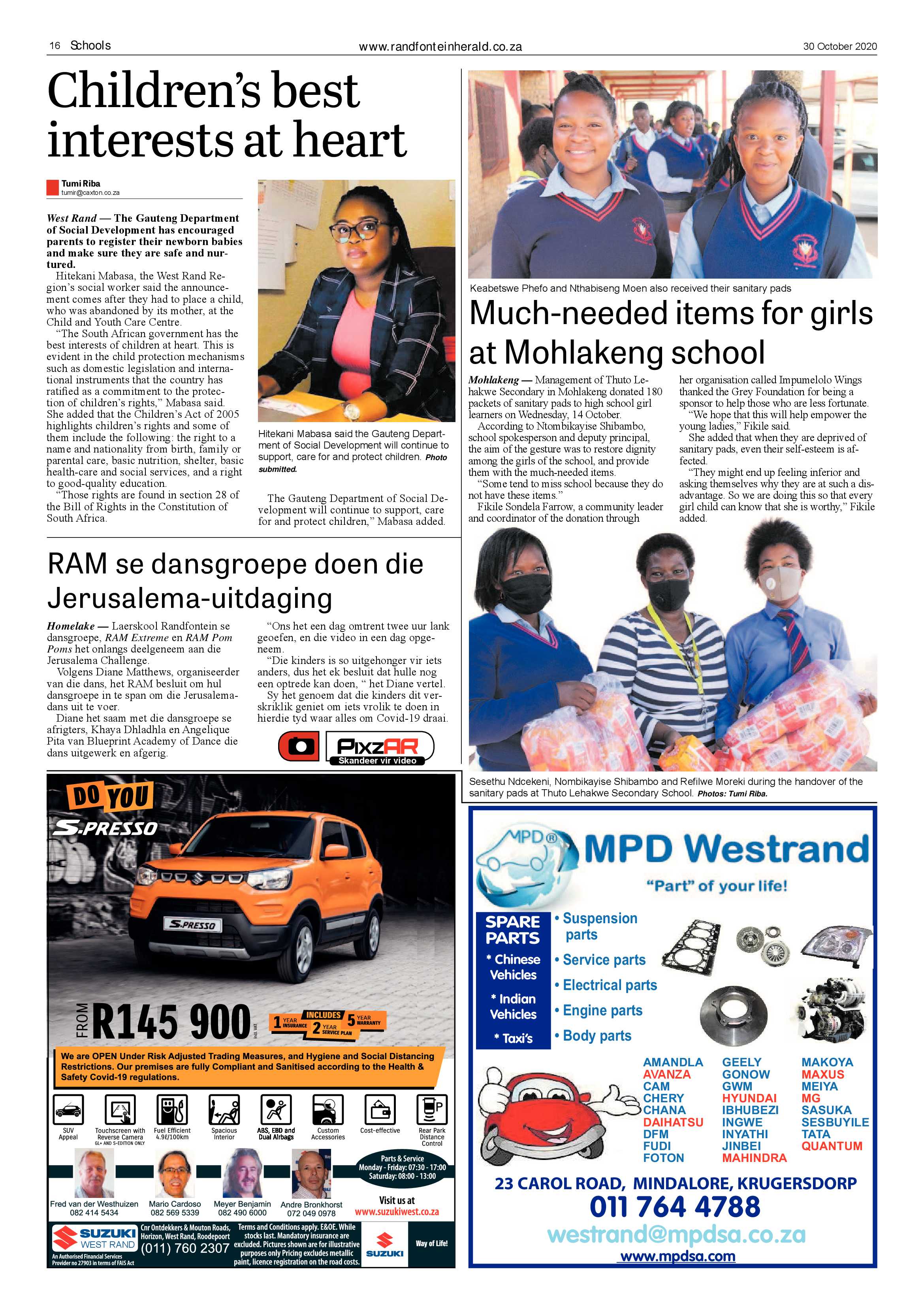 Randfontein Herald 30 October 2020 page 16