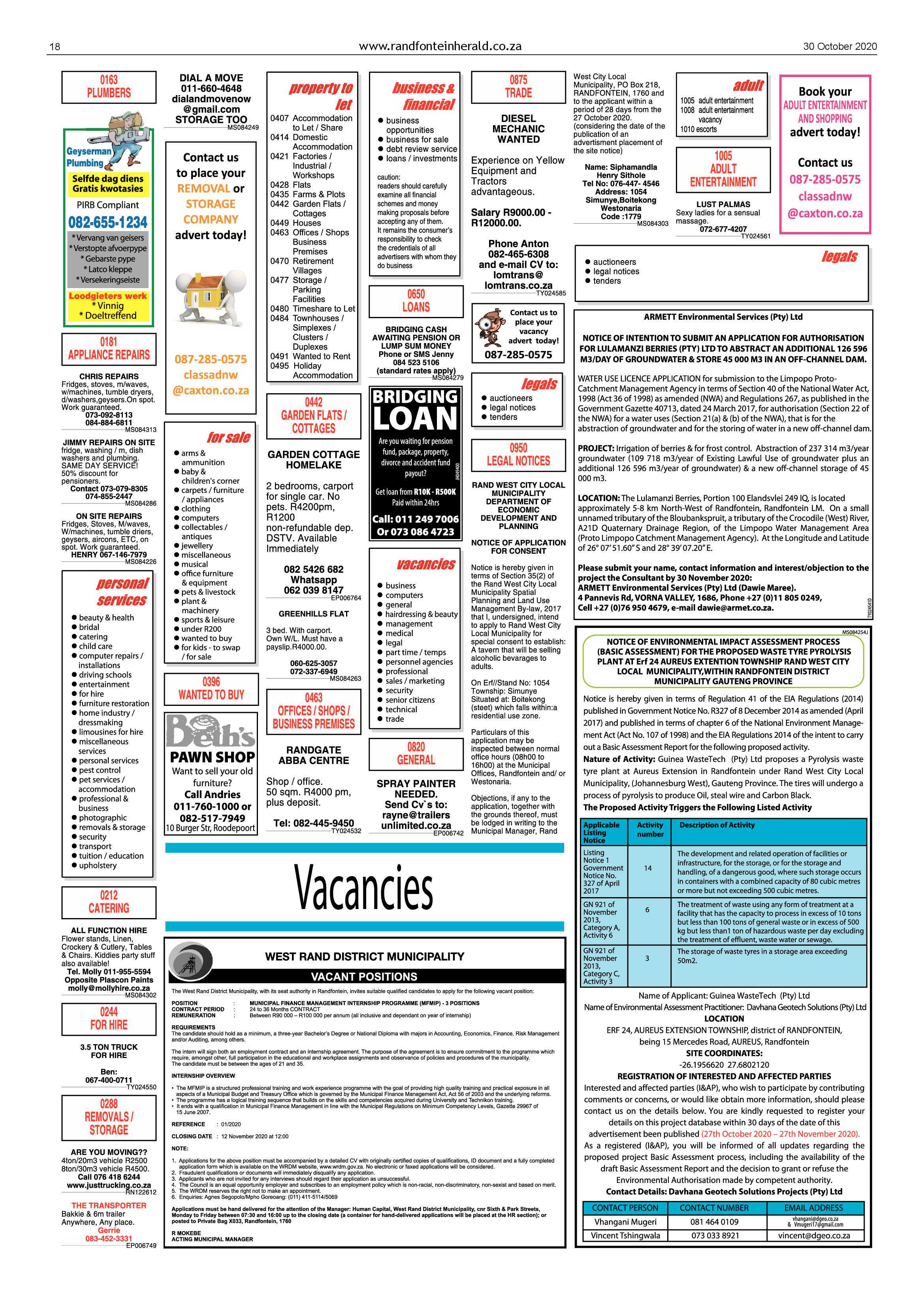 Randfontein Herald 30 October 2020 page 18