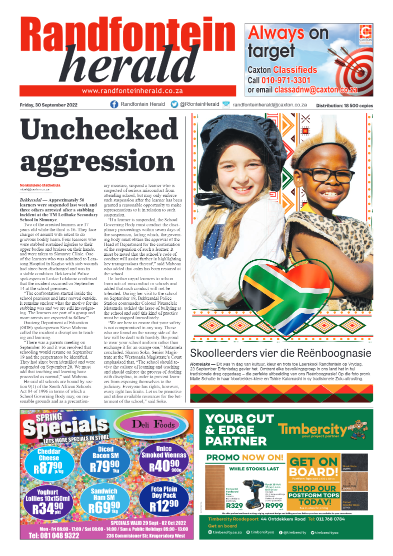 Randfontein Herald 30 September 2022 page 1