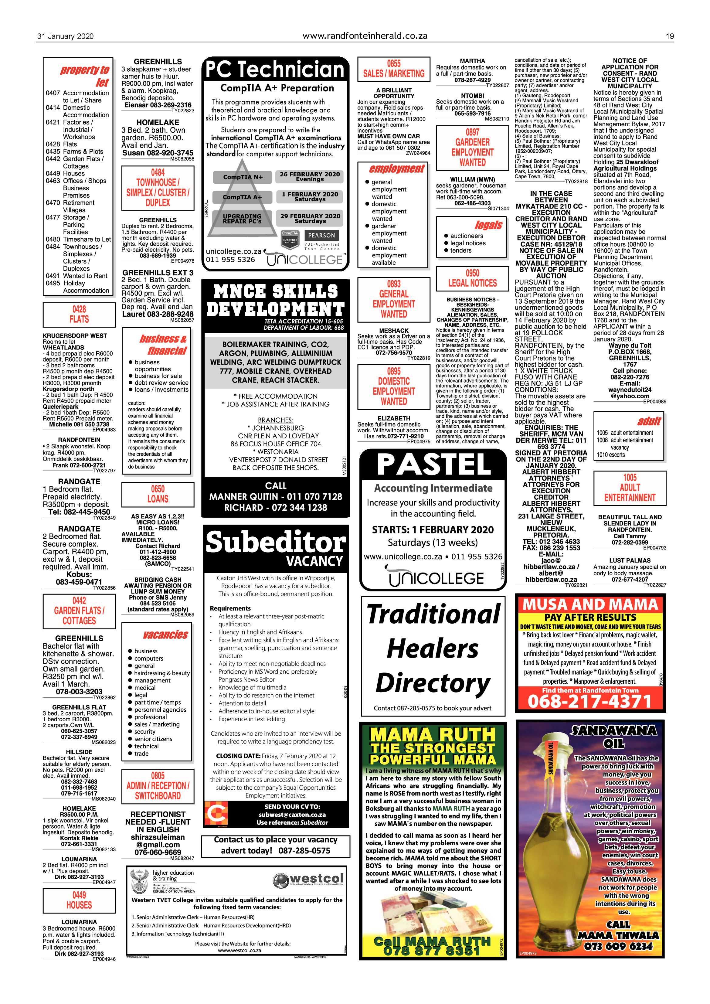 Randfontein Herald 31 January 2020 page 19
