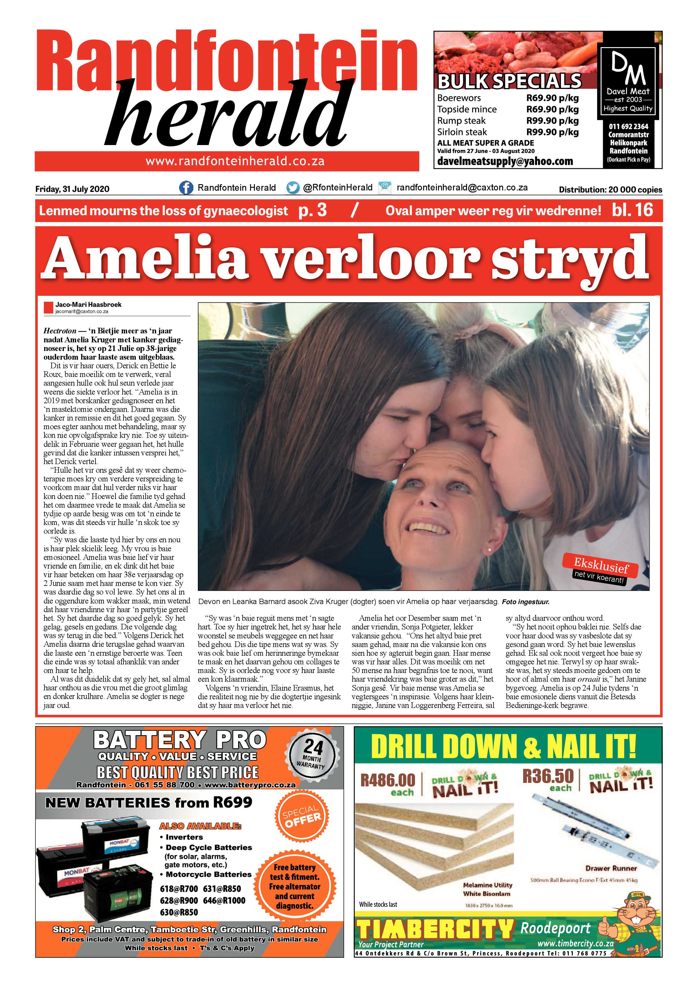 Randfontein Herald 31 July 2020 page 1