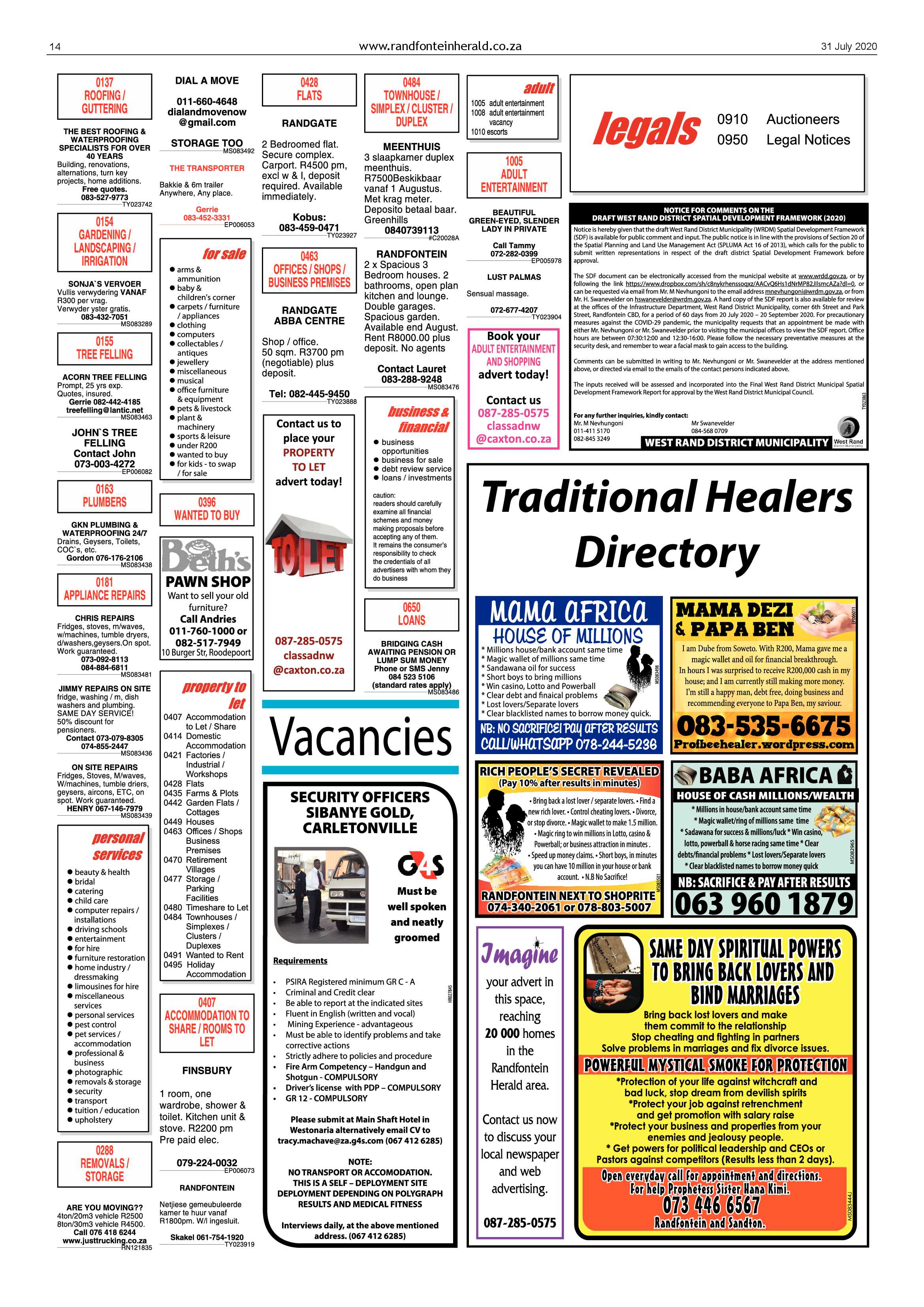 Randfontein Herald 31 July 2020 page 14