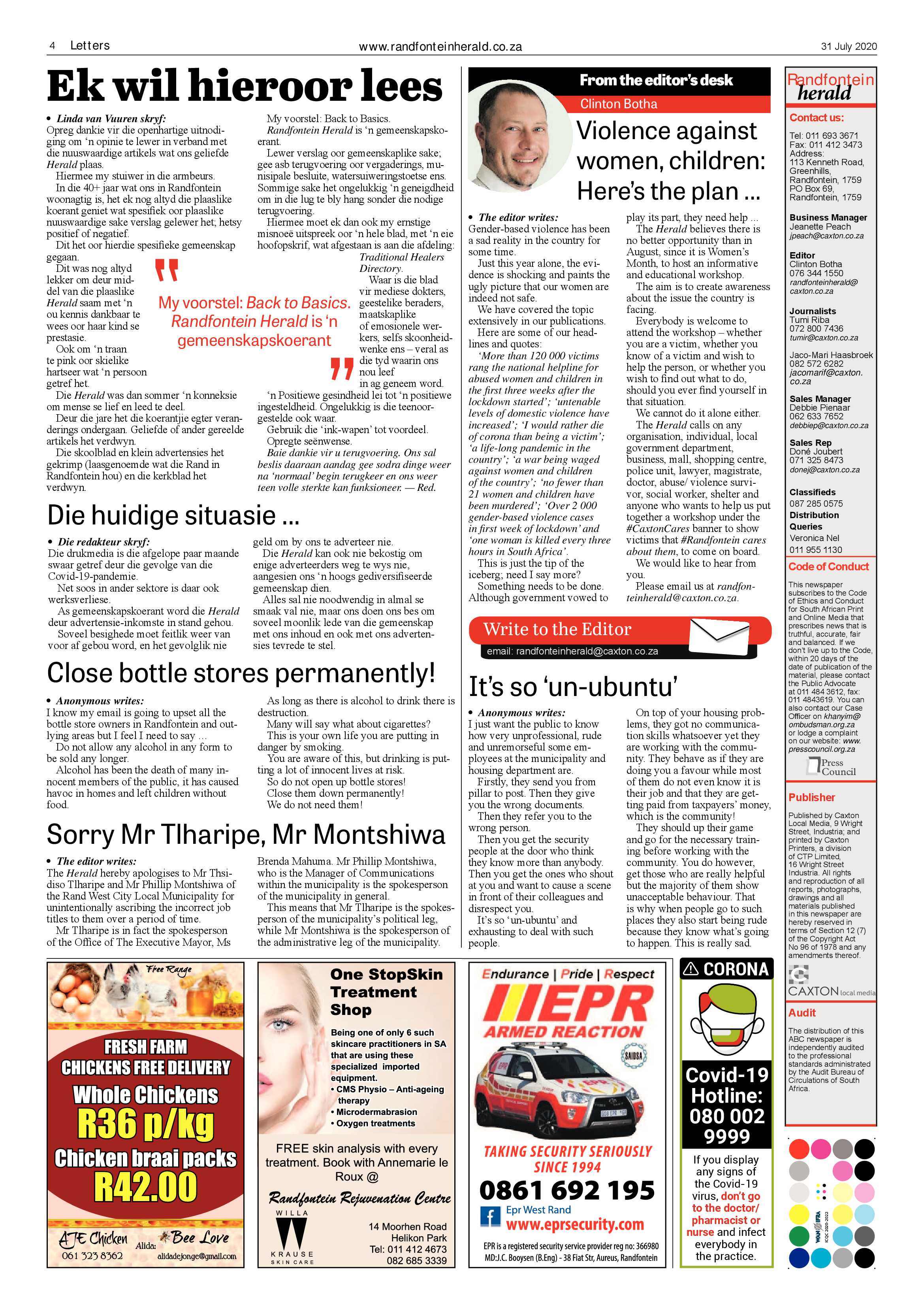 Randfontein Herald 31 July 2020 page 4