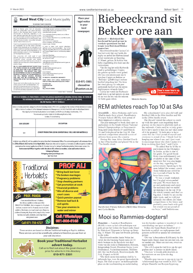 Randfontein Herald 31 March 2023 page 11