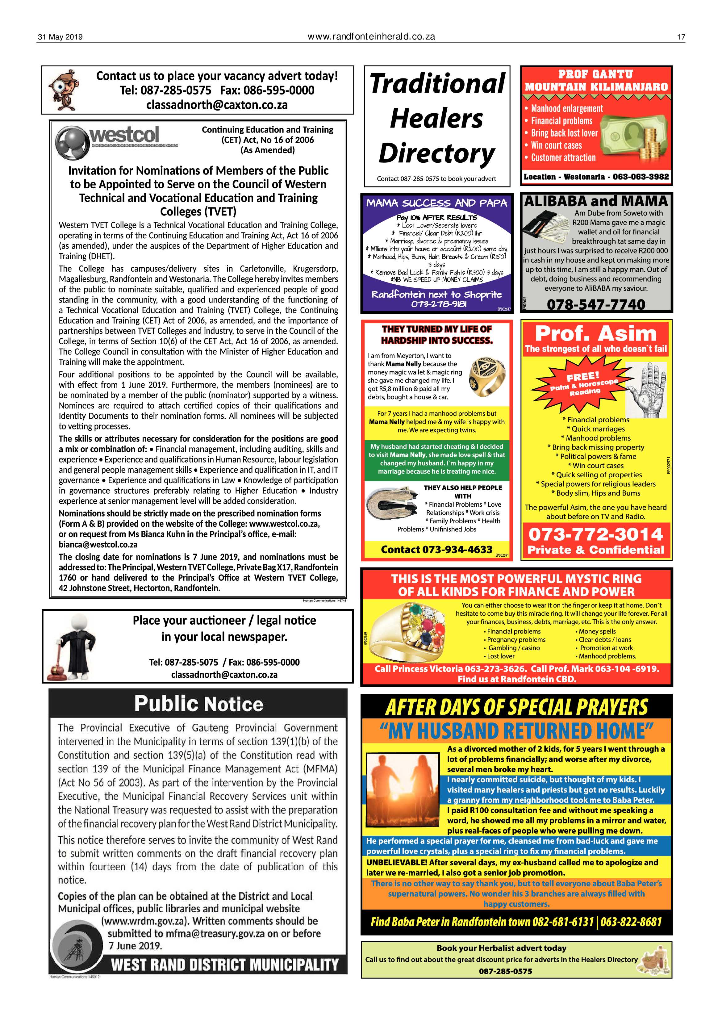 Randfontein Herald 31 May 2019 page 17