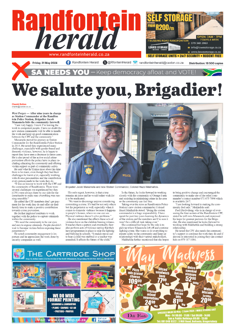 Randfontein Herald 31 May 2024 page 1