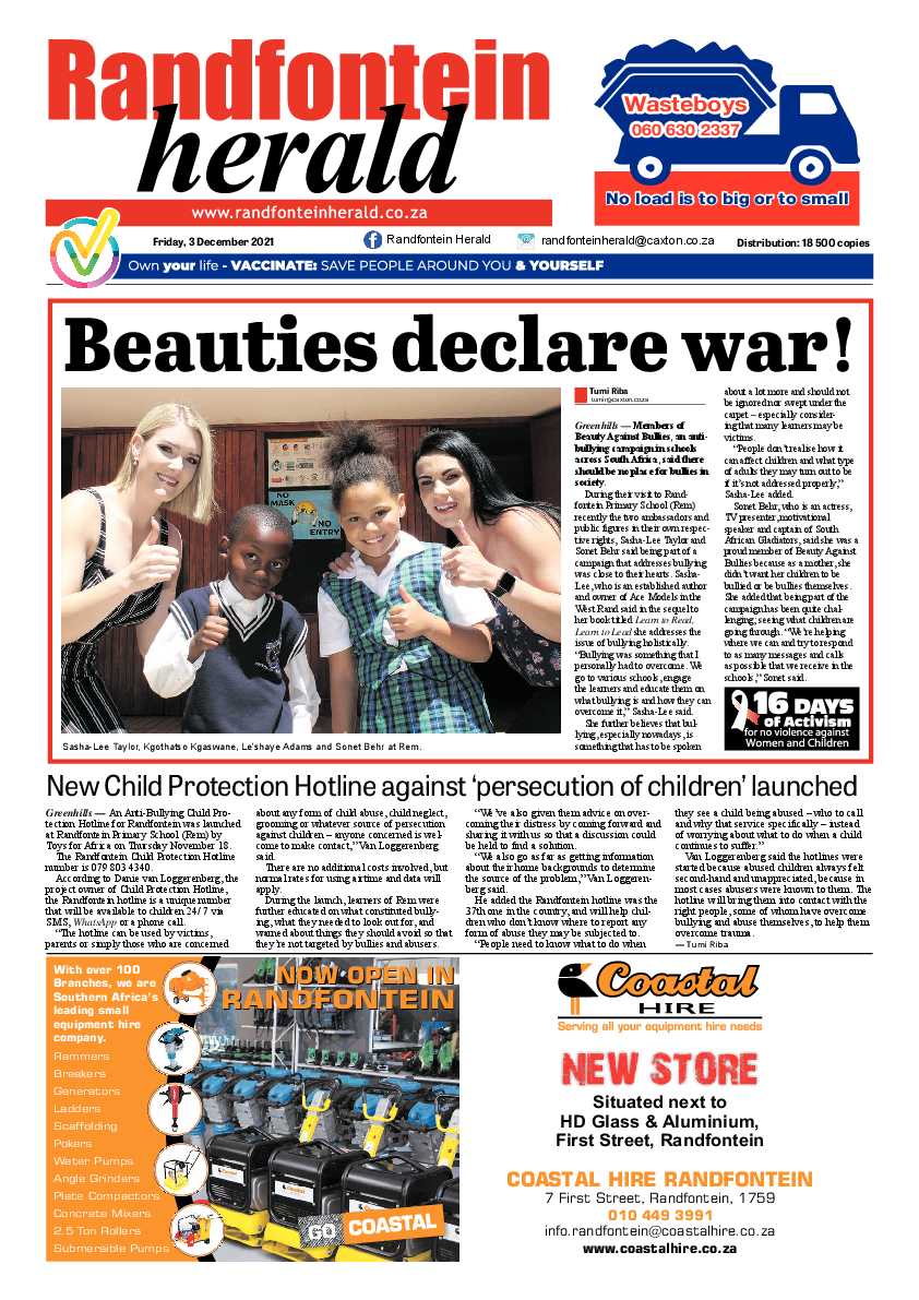 Randfontein Herald 3 December 2021 page 1