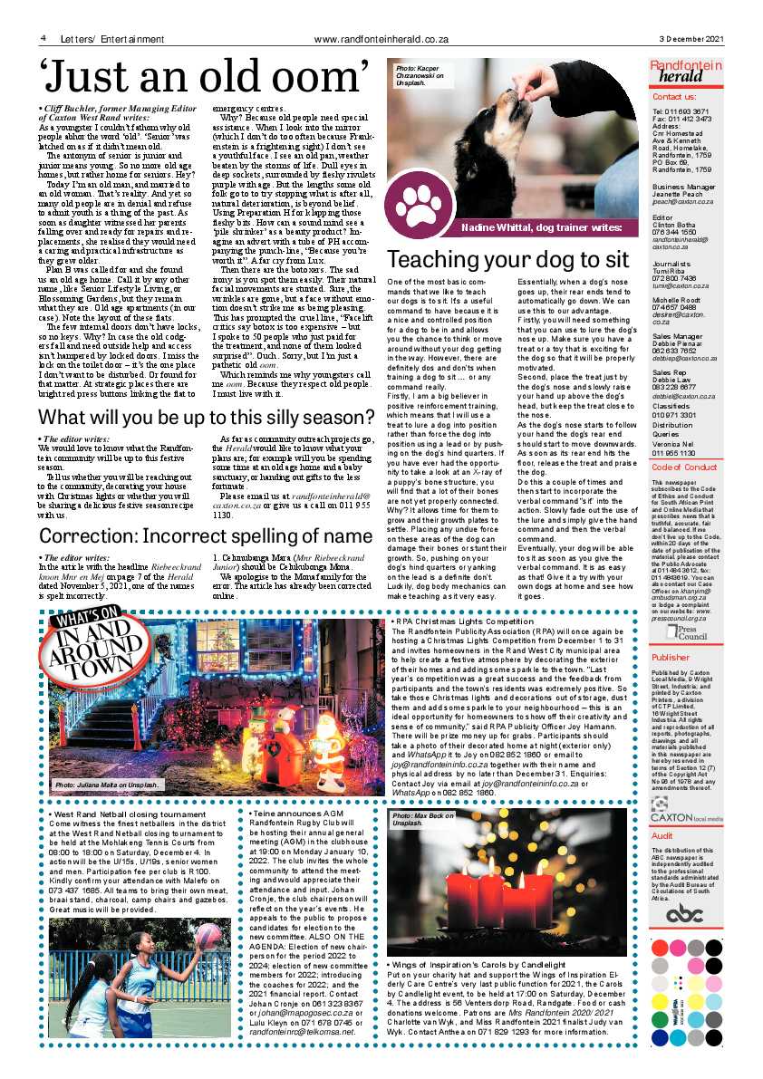 Randfontein Herald 3 December 2021 page 4