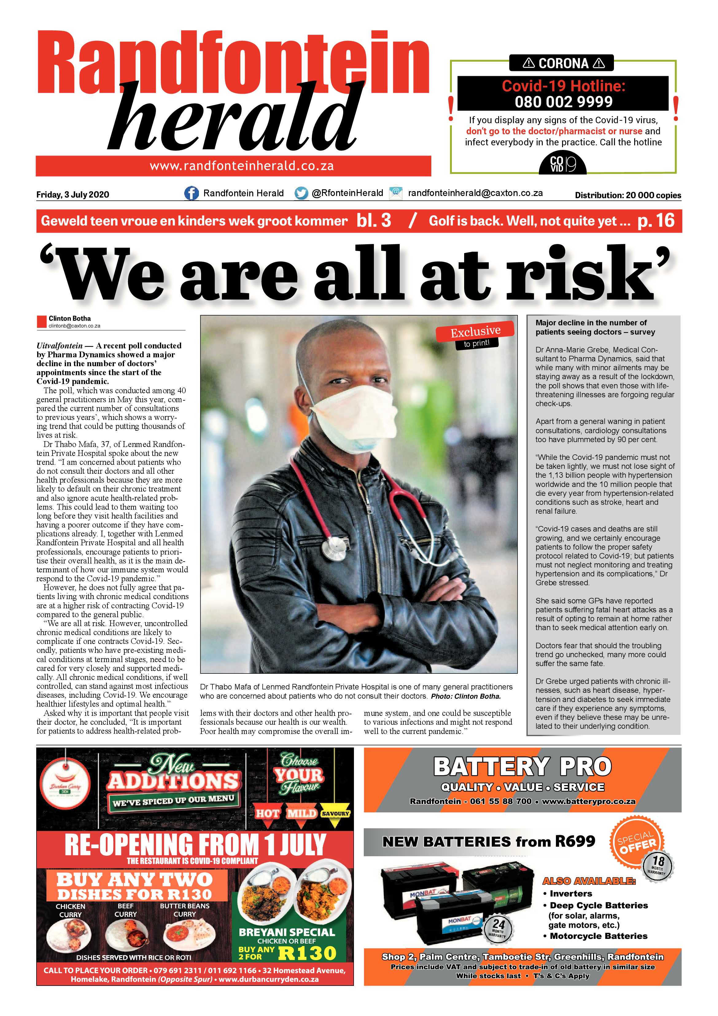 Randfontein Herald 3 July 2020 page 1