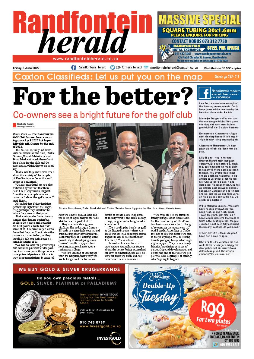 Randfontein Herald 3 June 2022 page 1