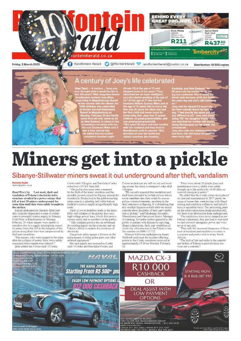 Randfontein Herald 3 March 2023 page 1