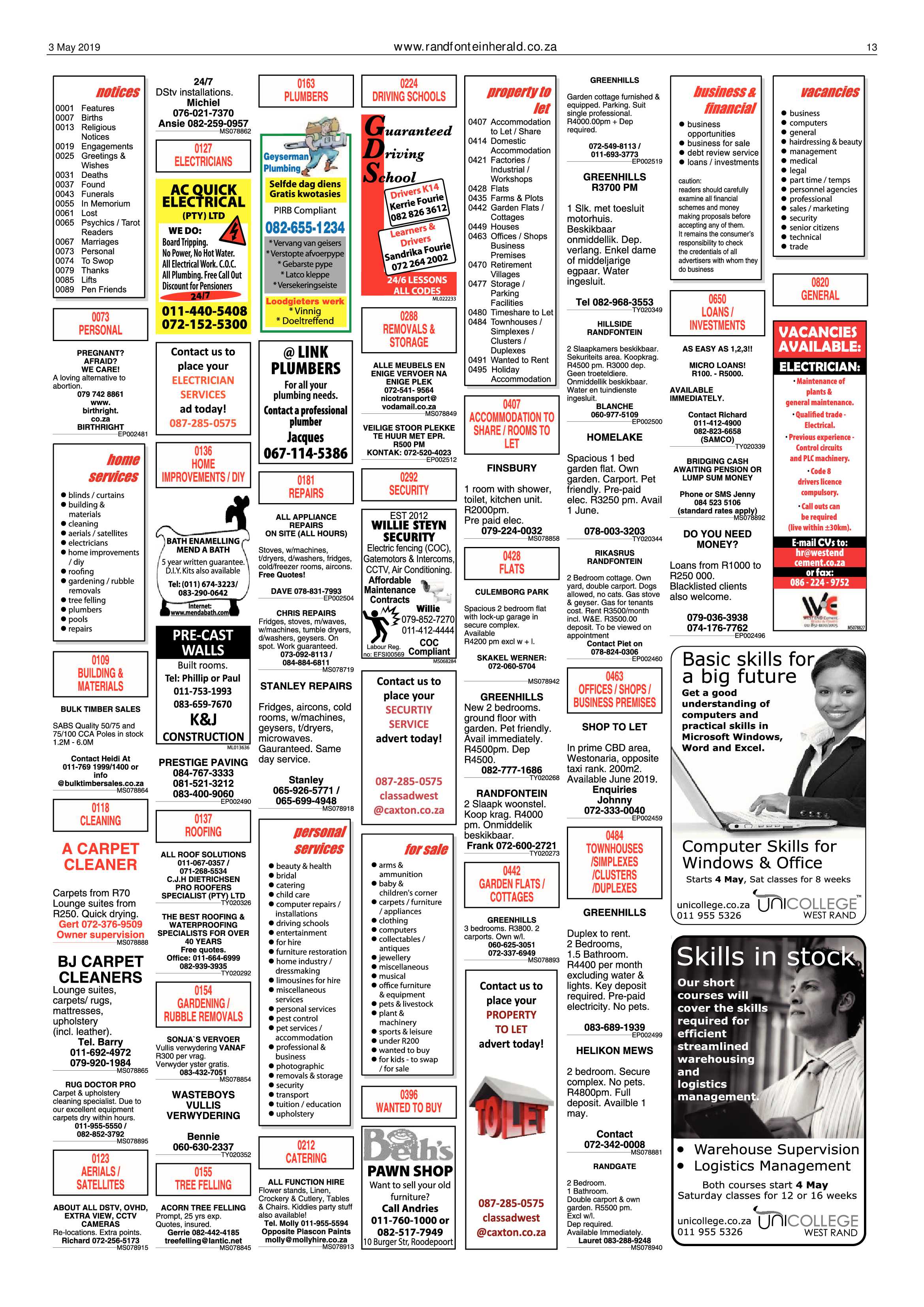 Randfontein Herald 3 May 2019 page 13