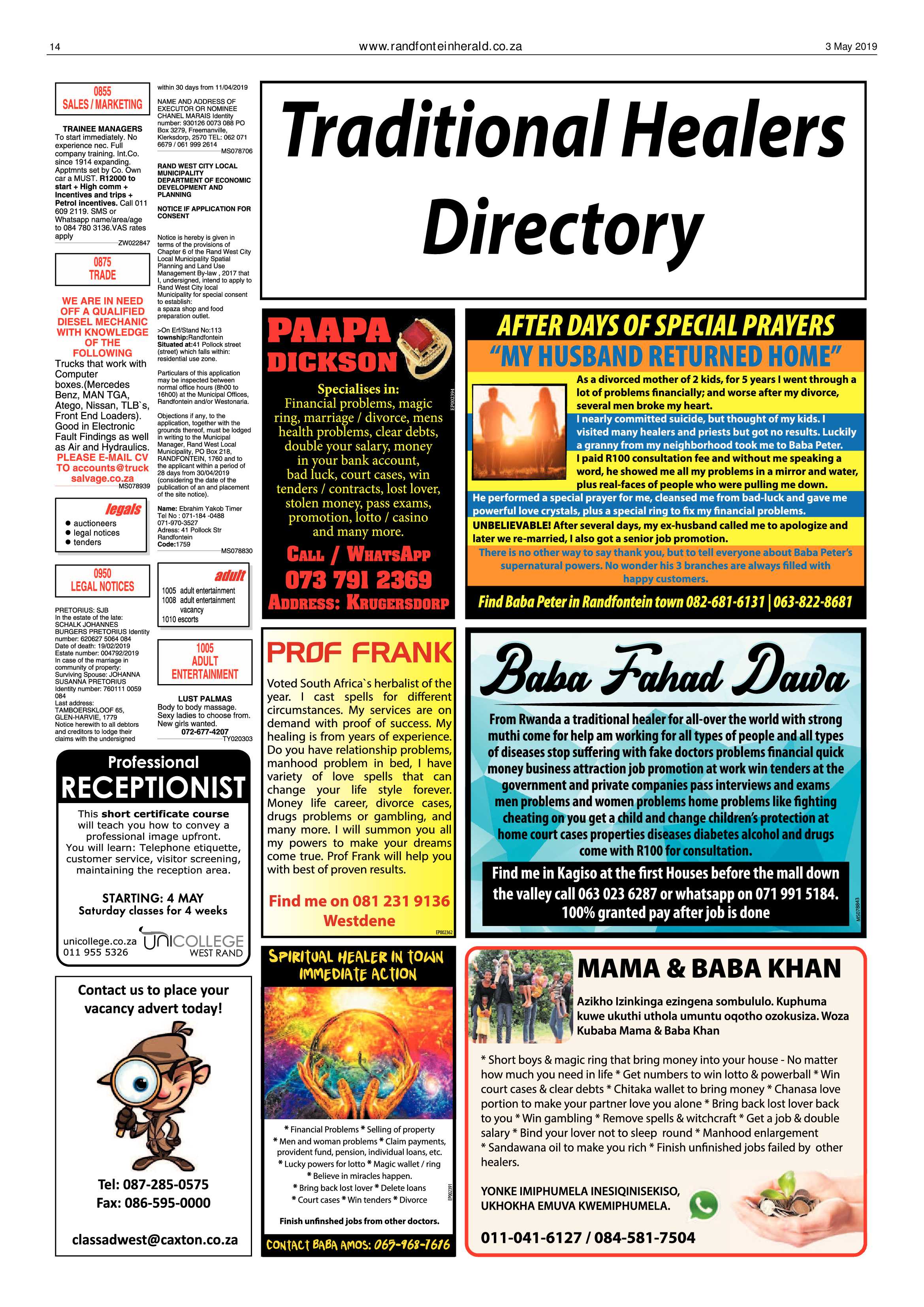 Randfontein Herald 3 May 2019 page 14
