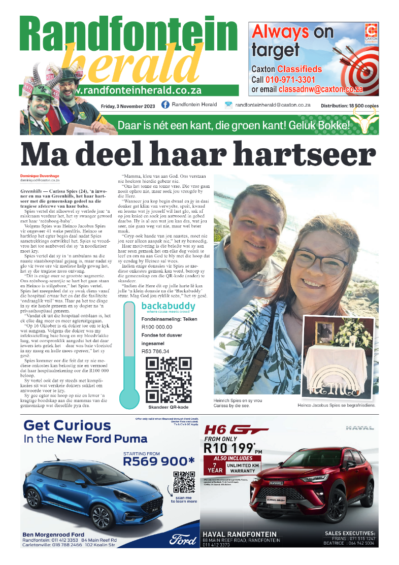 Randfontein Herald 3 November 2023 page 1