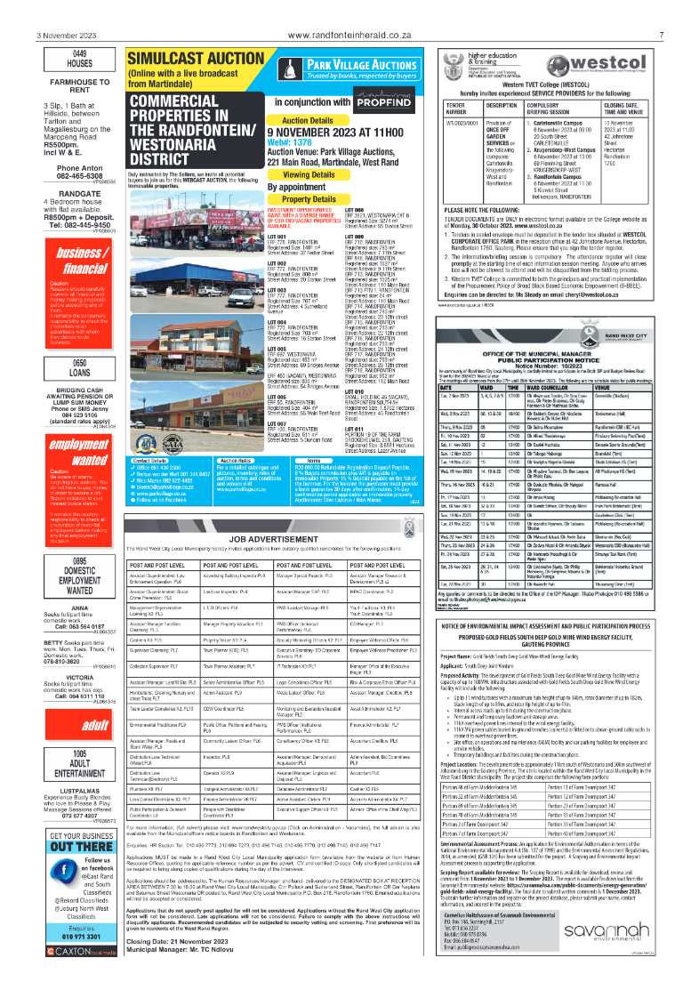 Randfontein Herald 3 November 2023 page 7