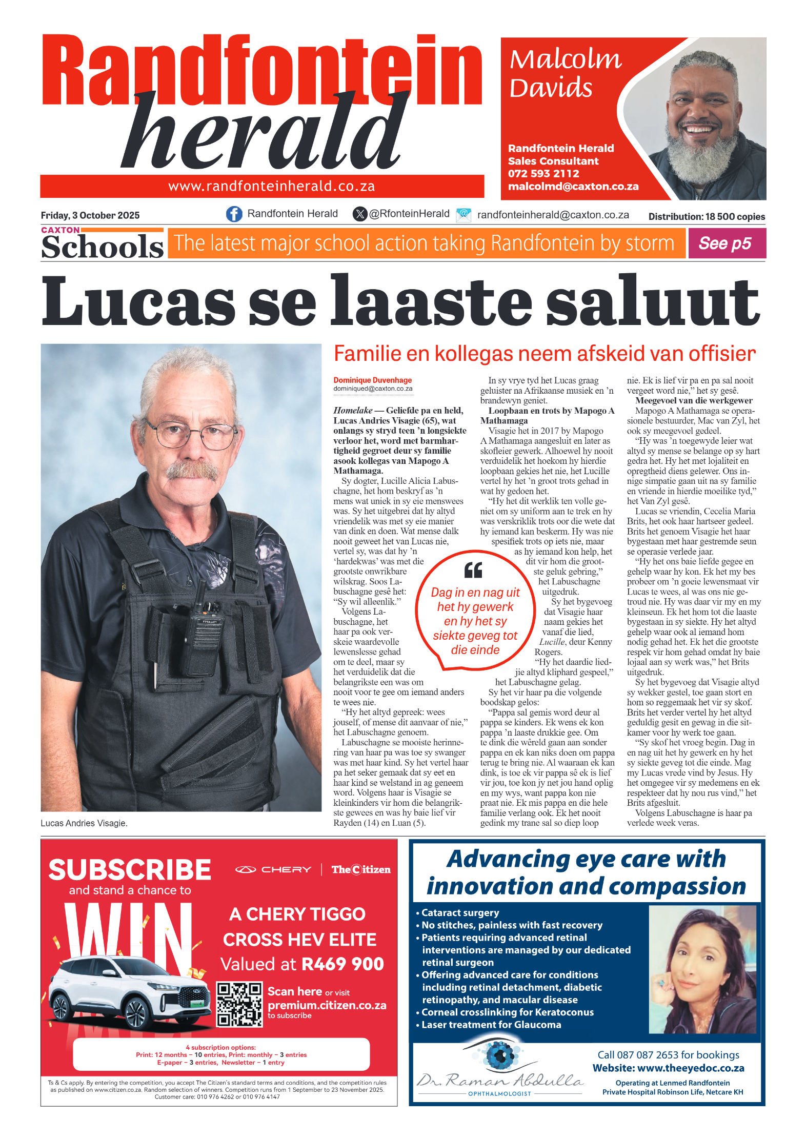 Randfontein Herald 3 October 2025 page 1