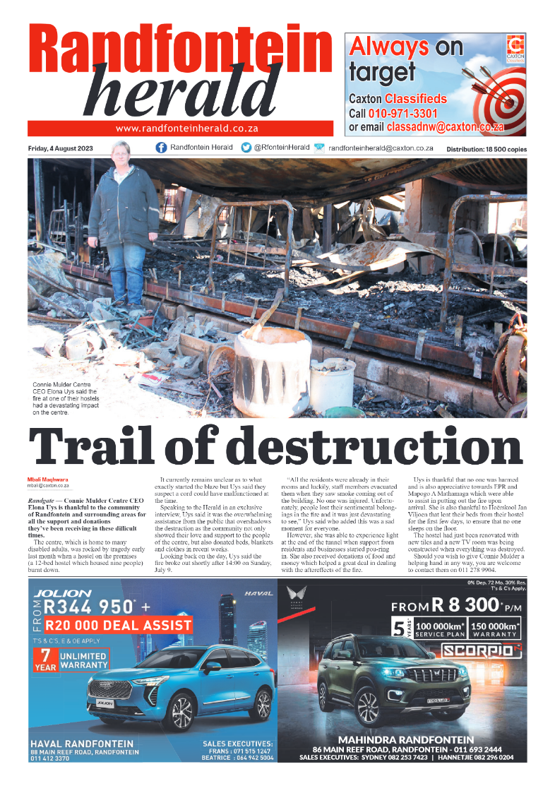 Randfontein Herald 4 August 2023 page 1