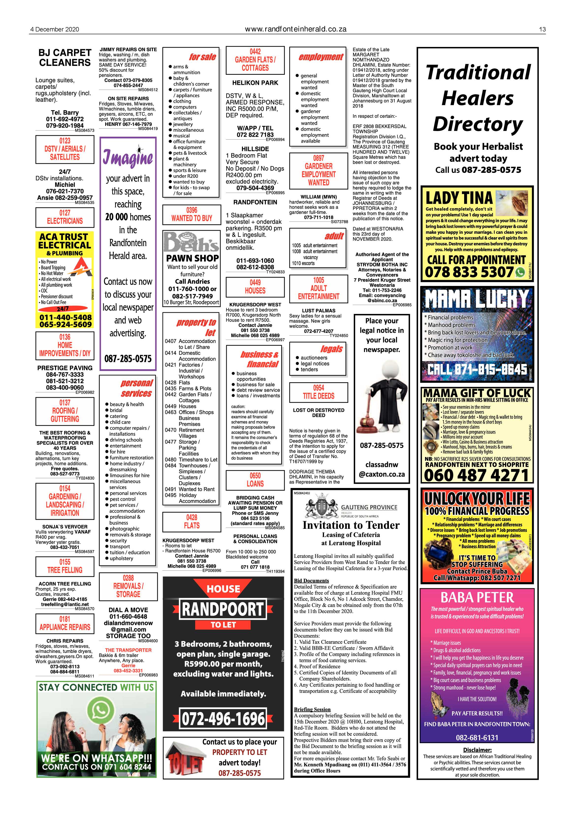 Randfontein Herald 4 December 2020 page 13