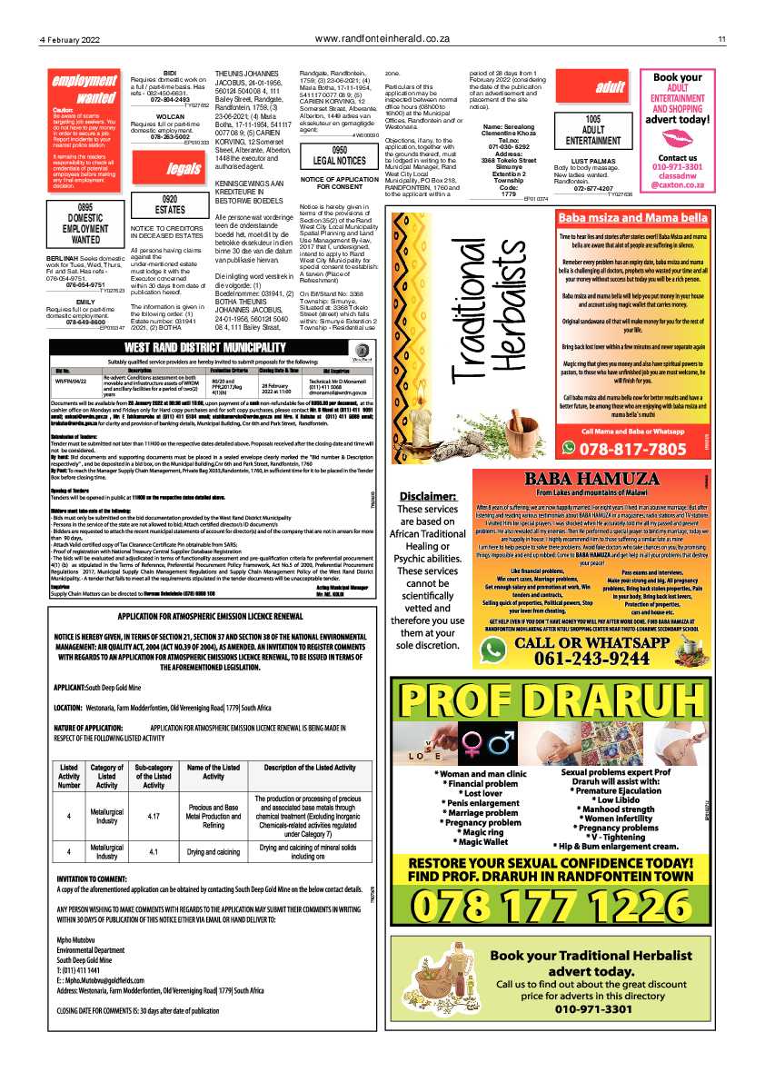 Randfontein Herald 4 February 2022 page 11