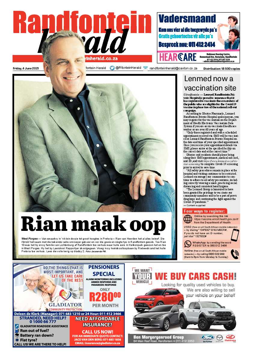 Randfontein Herald 4 June 2021 page 1