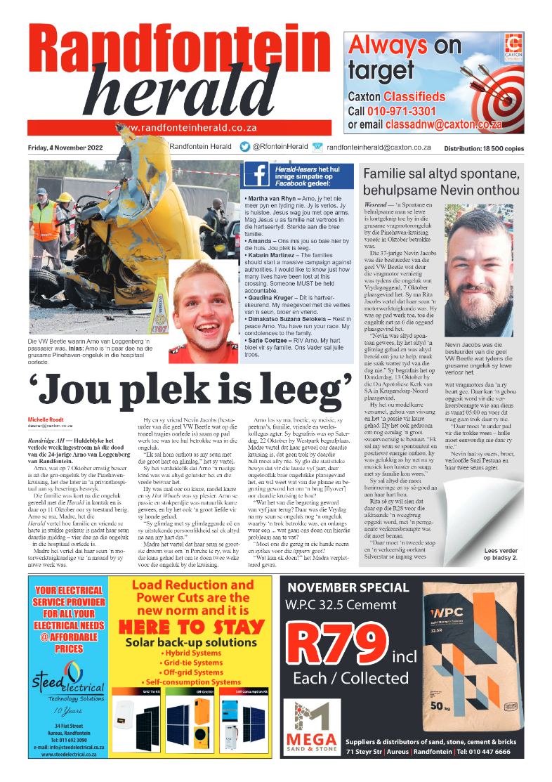 Randfontein Herald 4 November 2022 page 1