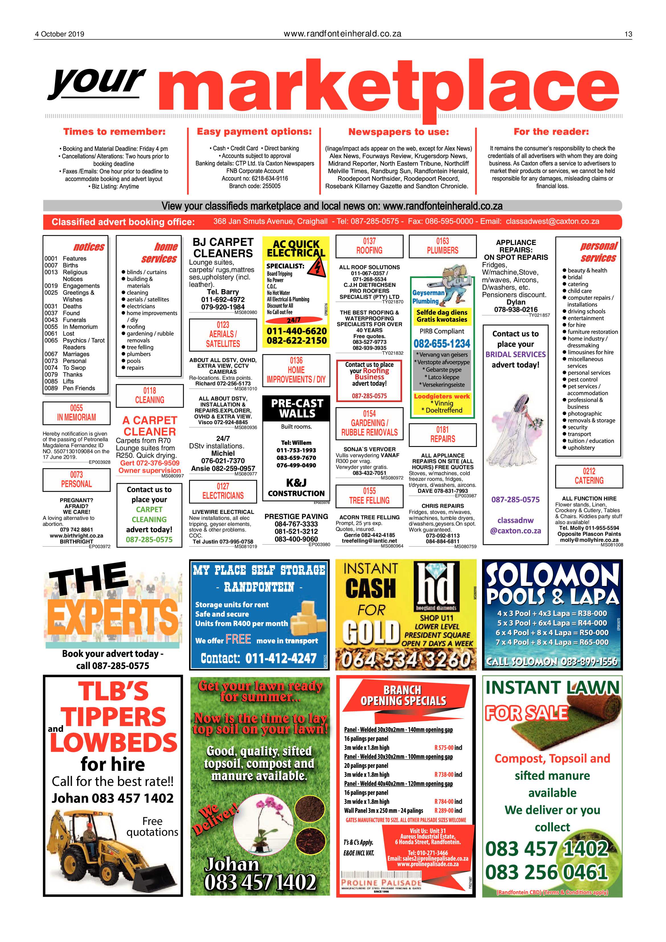 Randfontein Herald 4 October 2019 page 13
