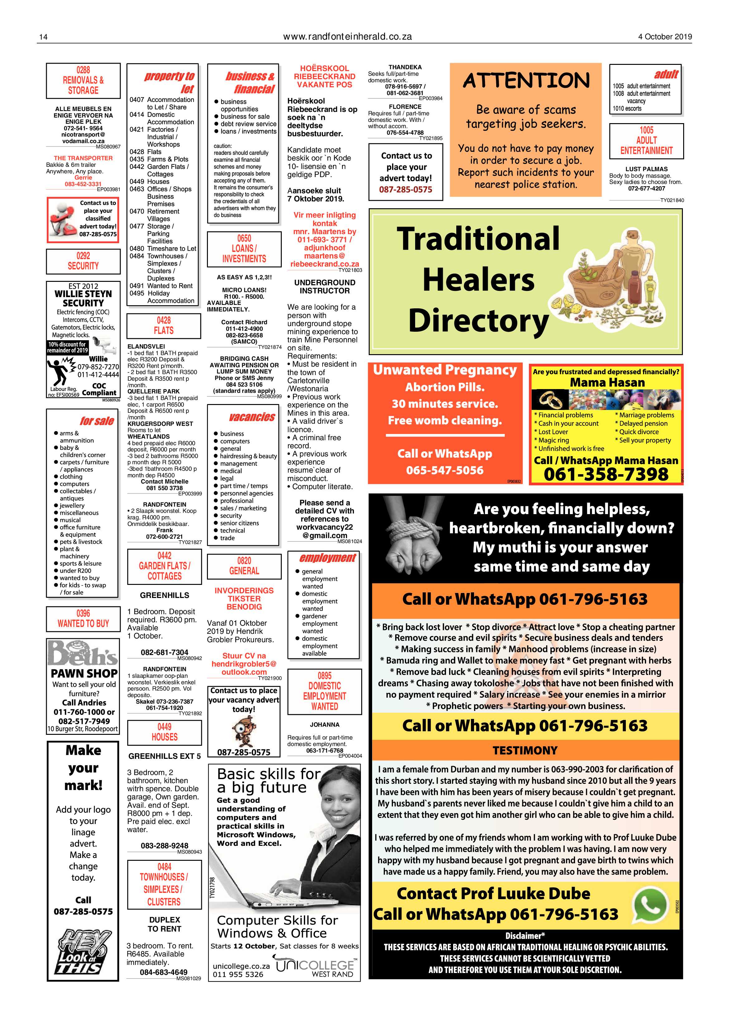 Randfontein Herald 4 October 2019 page 14