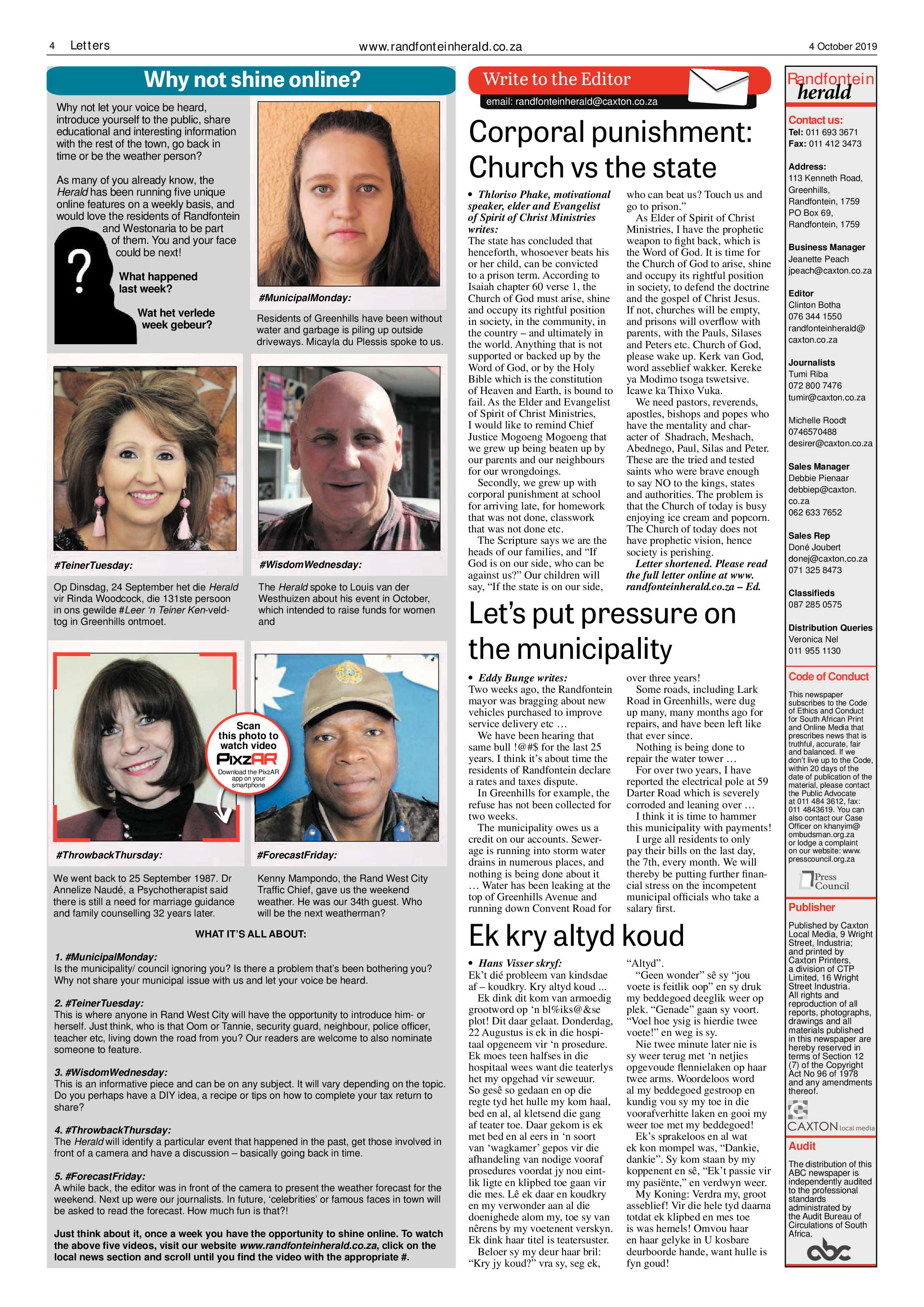 Randfontein Herald 4 October 2019 page 4