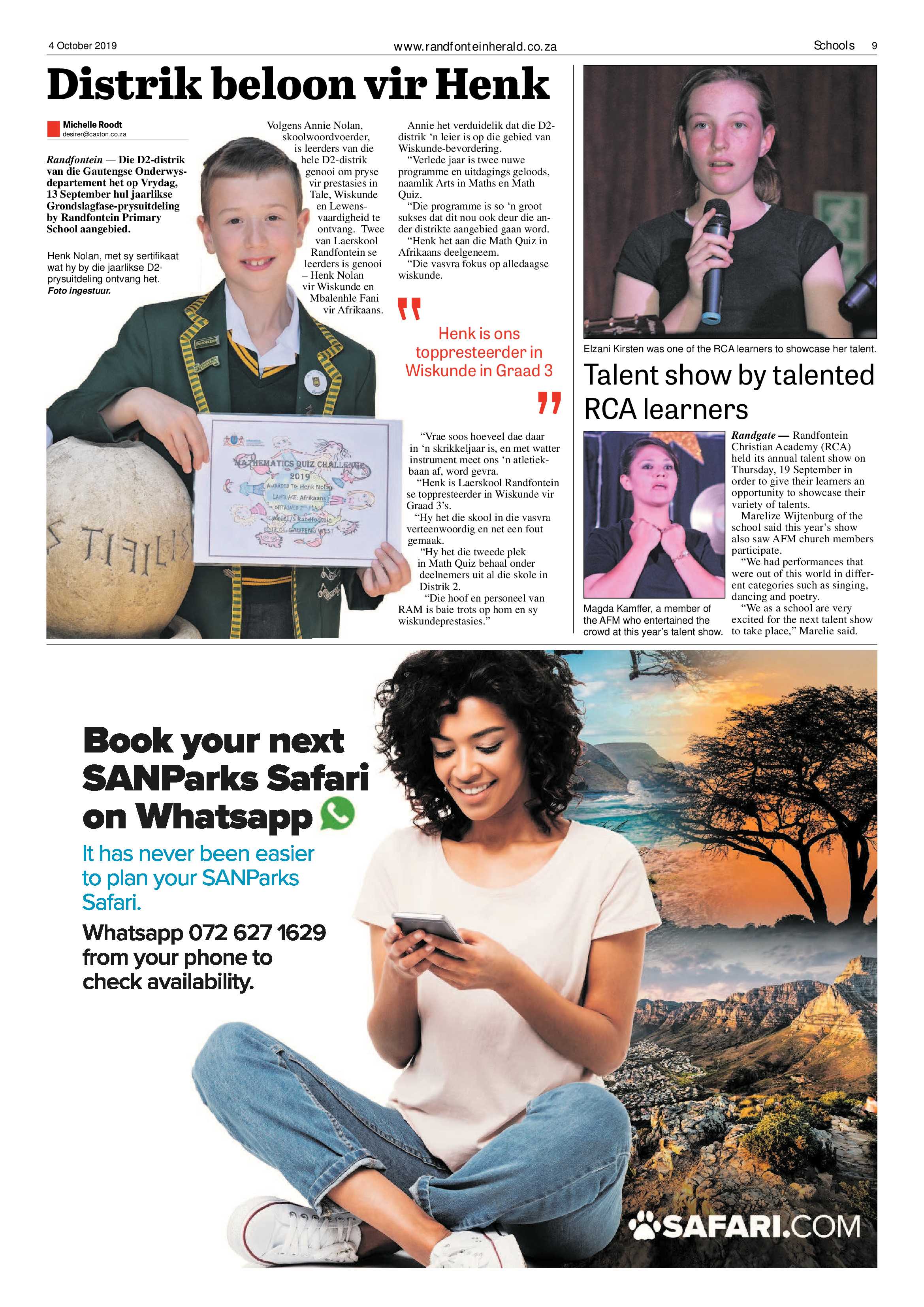 Randfontein Herald 4 October 2019 page 9