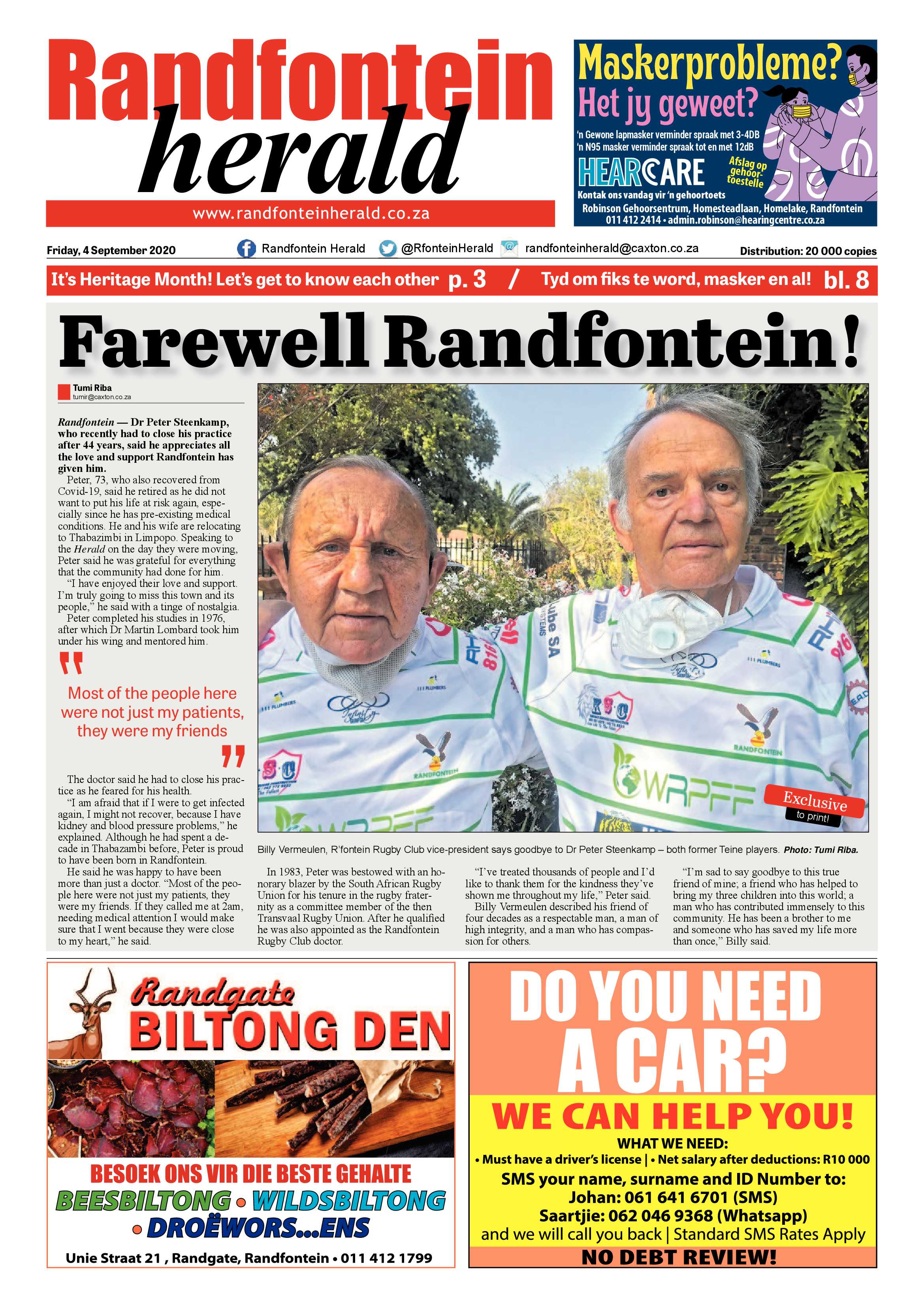 Randfontein Herald 4 September 2020 page 1