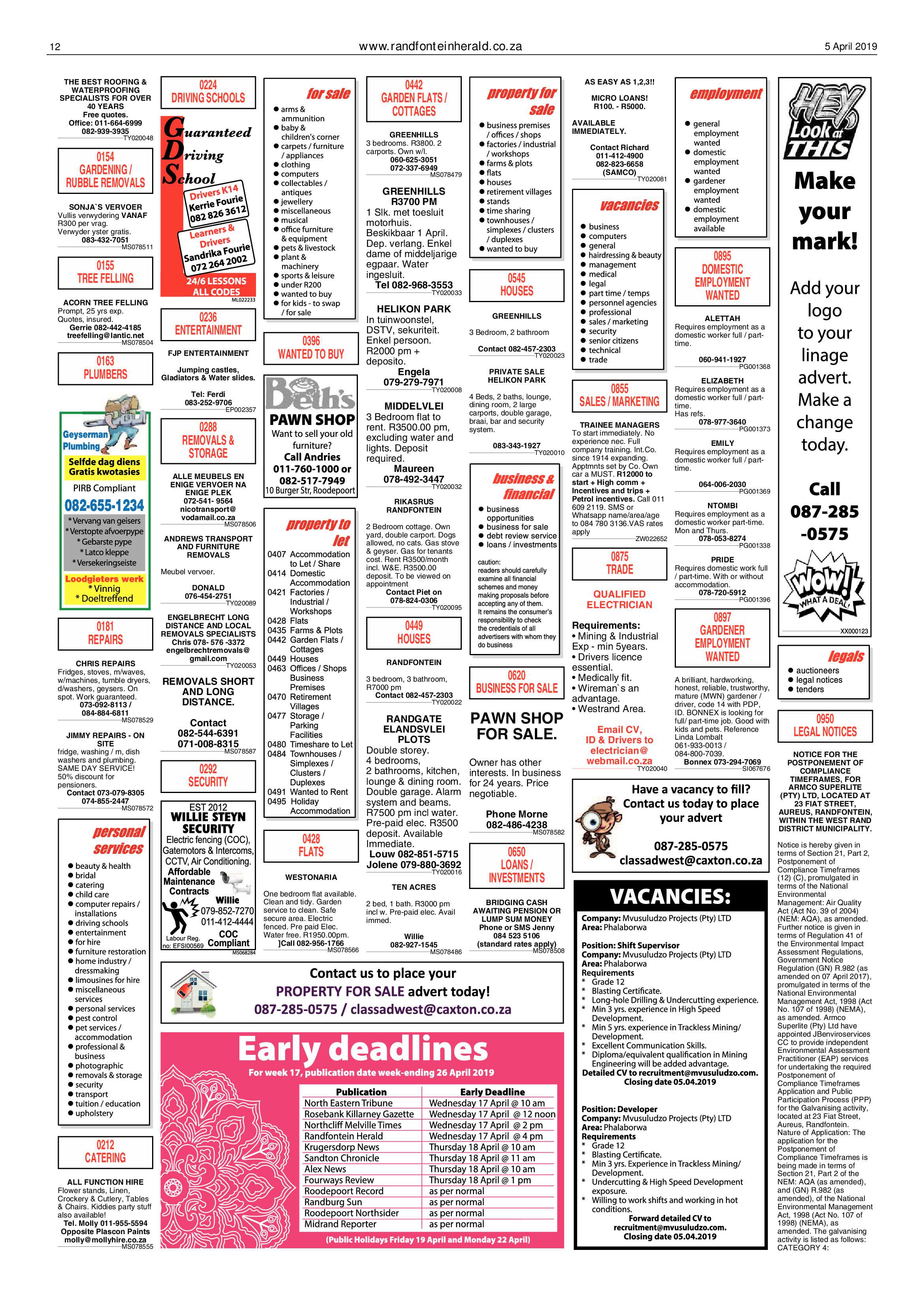 Randfontein Herald 5 April 2019 page 12
