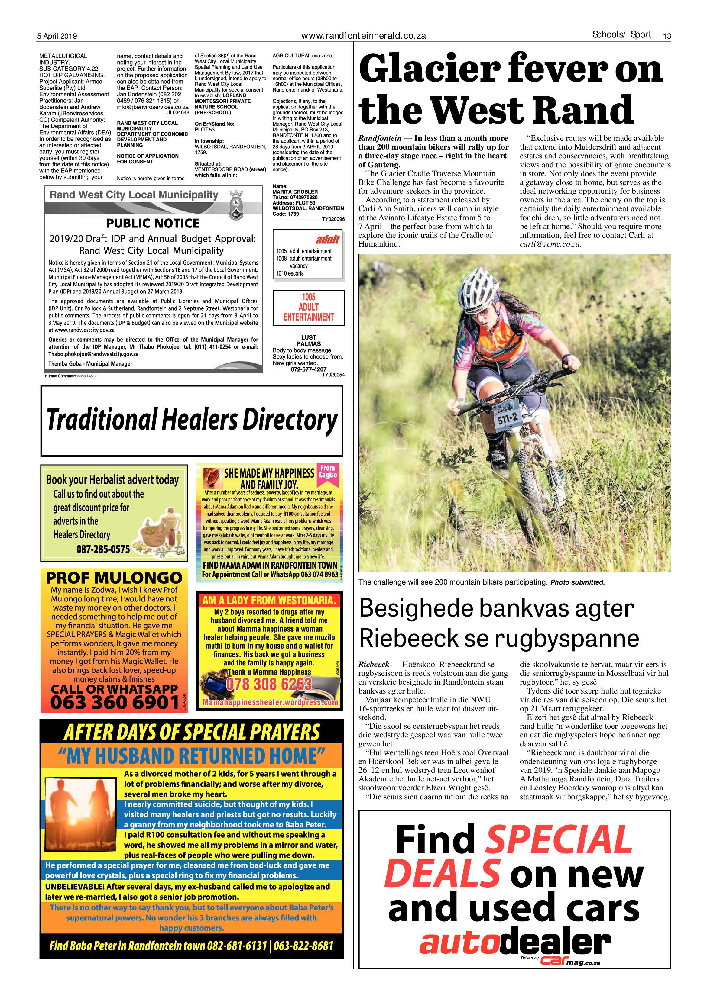 Randfontein Herald 5 April 2019 page 13