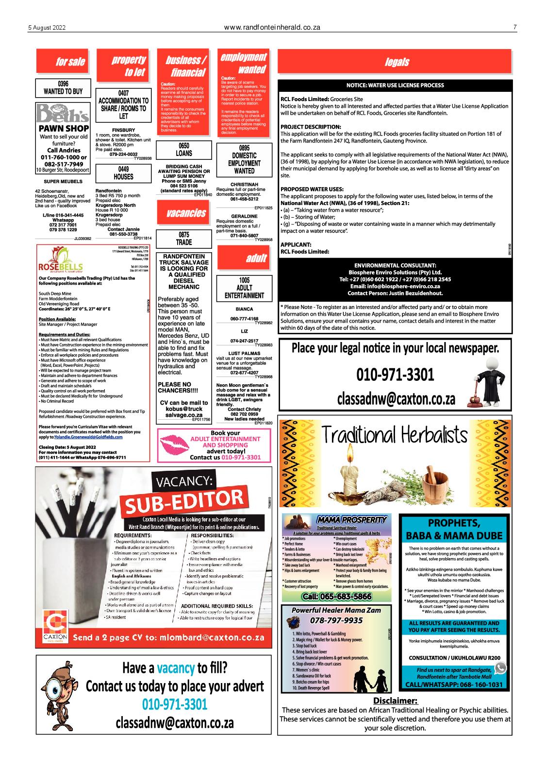 Randfontein Herald 5 August 2022 page 7
