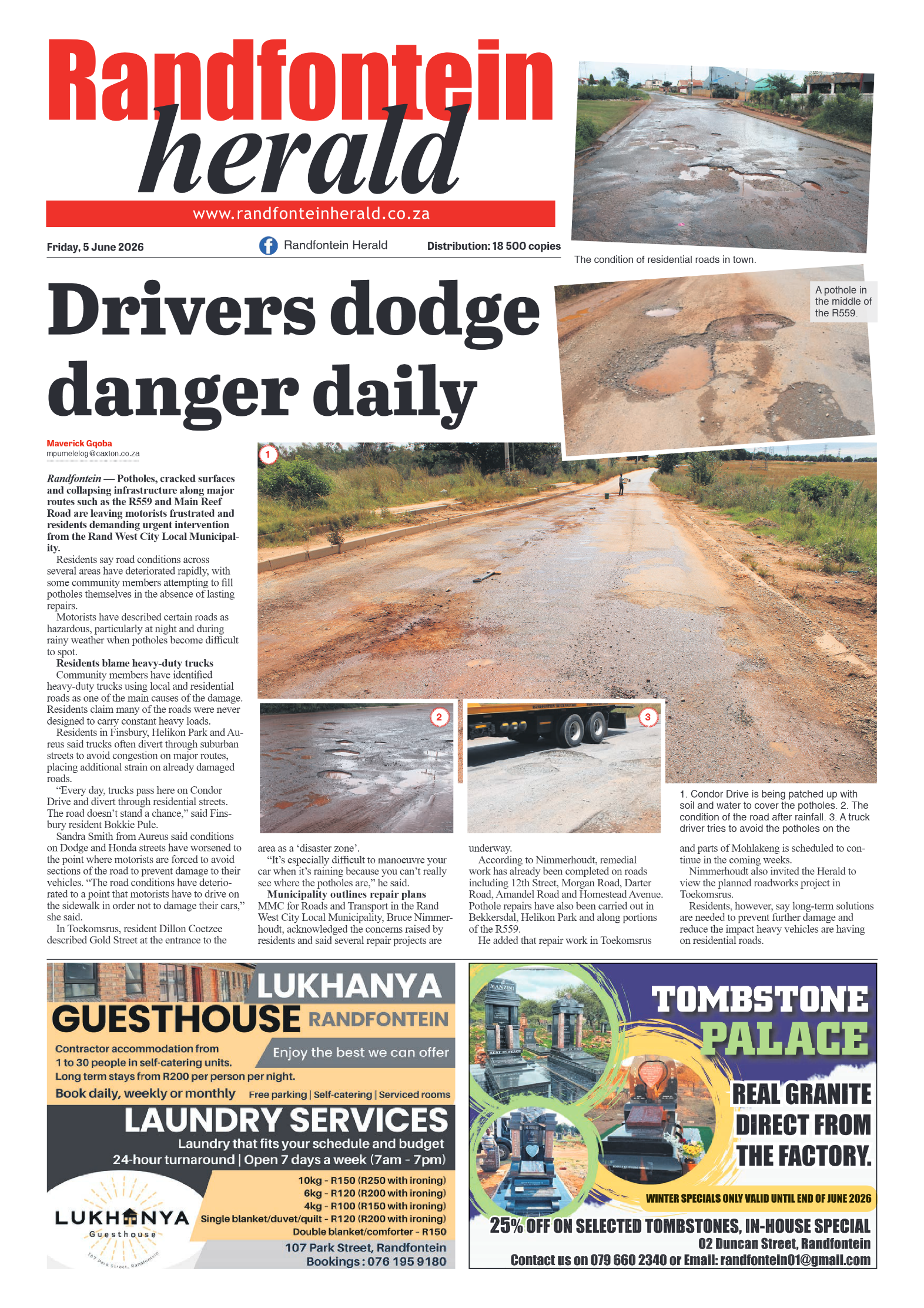 Randfontein Herald 5 June 2026 page 1