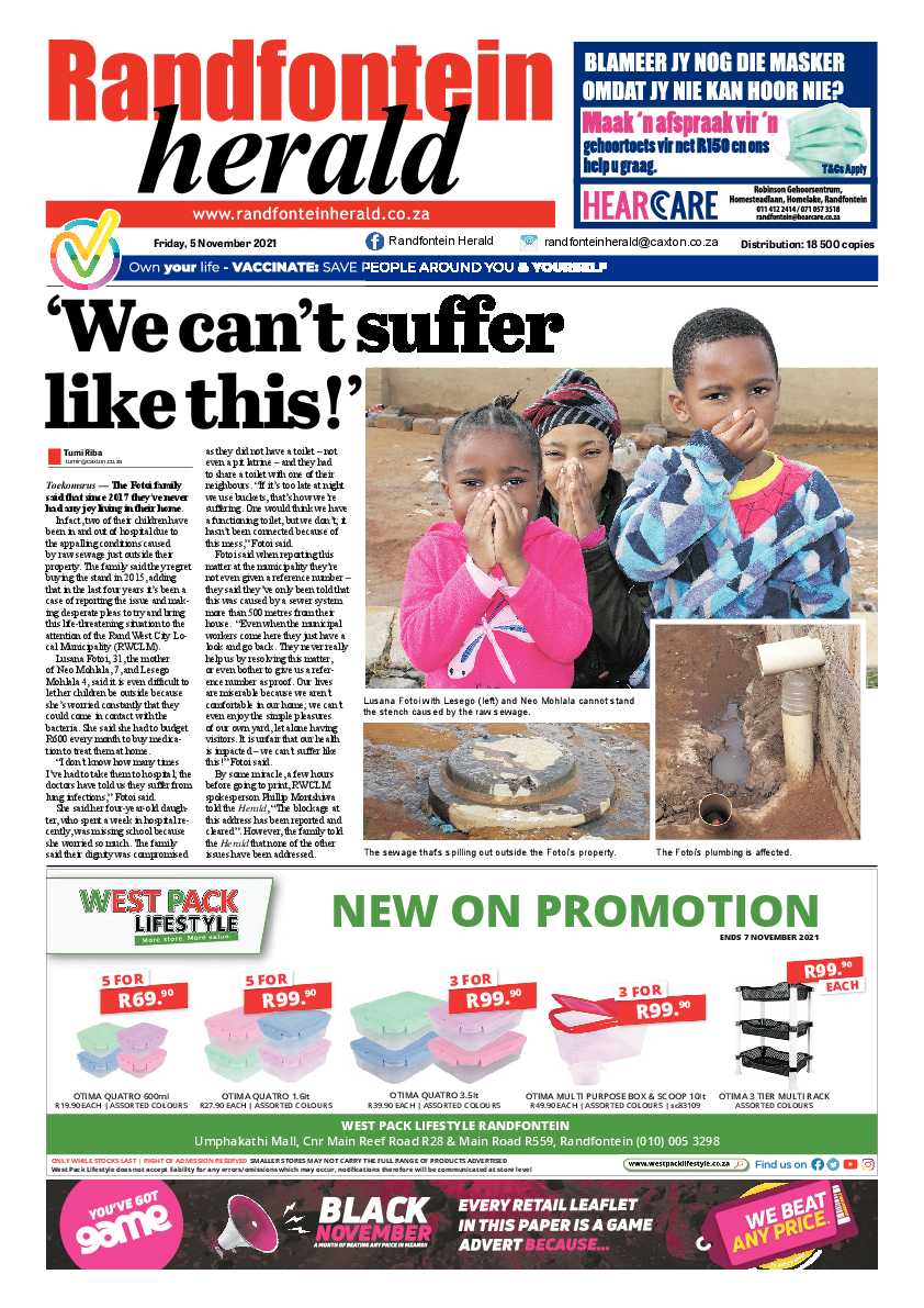 Randfontein Herald 5 November 2021 page 1