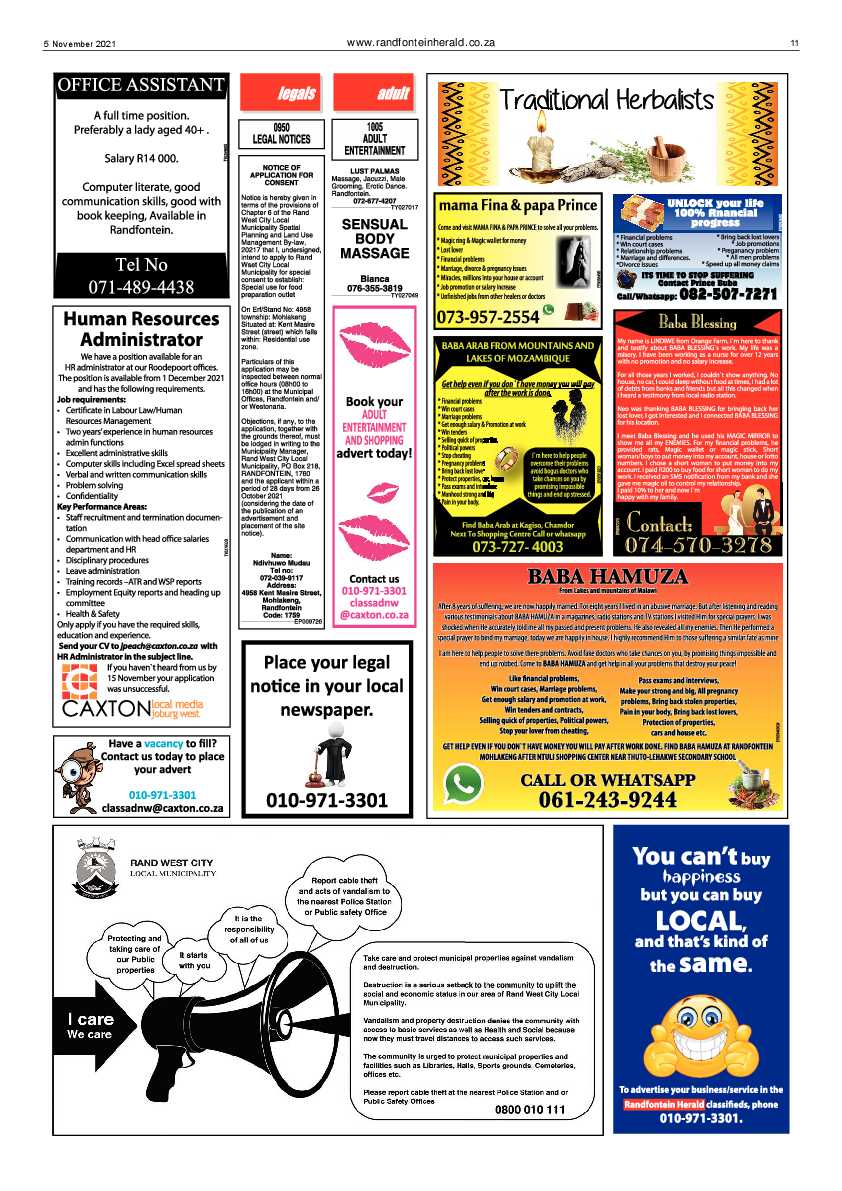 Randfontein Herald 5 November 2021 page 11