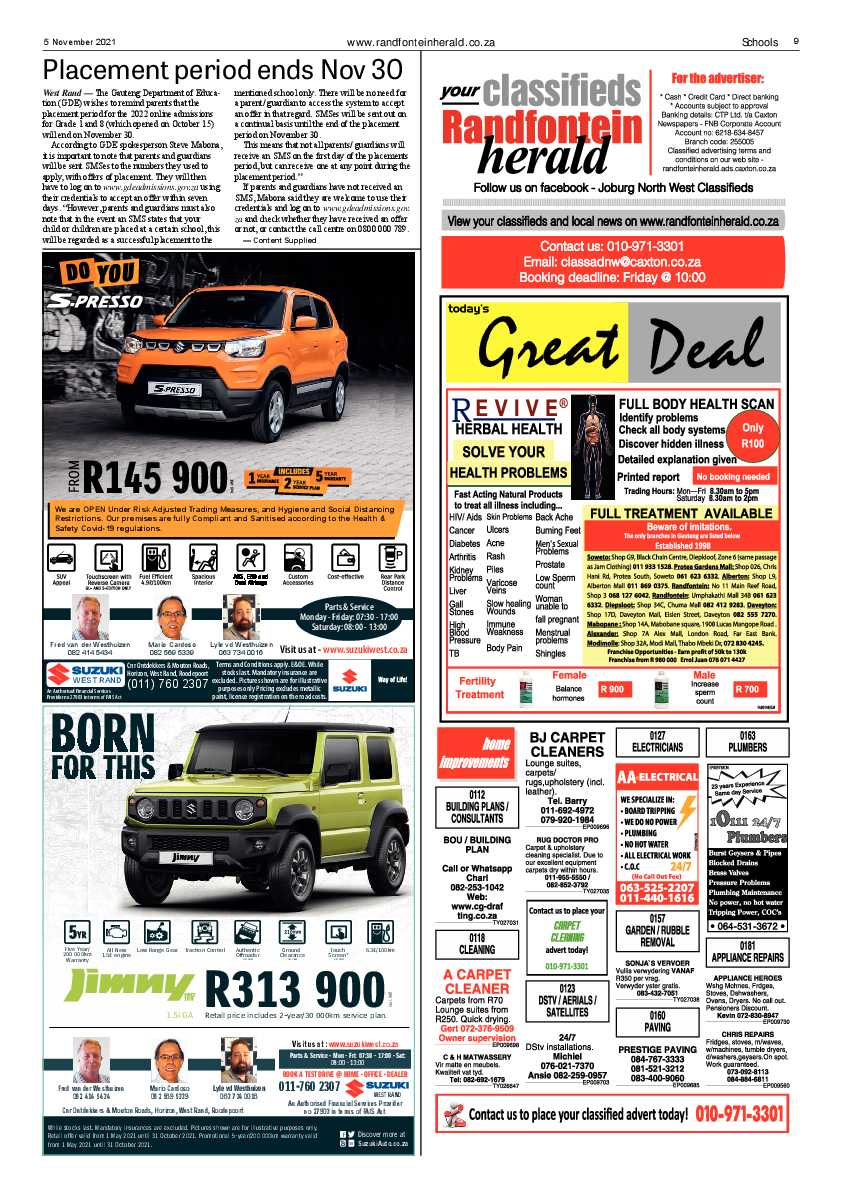Randfontein Herald 5 November 2021 page 9