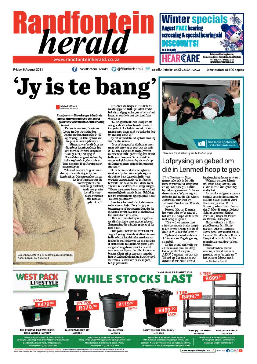 Randfontein Herald 6 August 2021 page 1