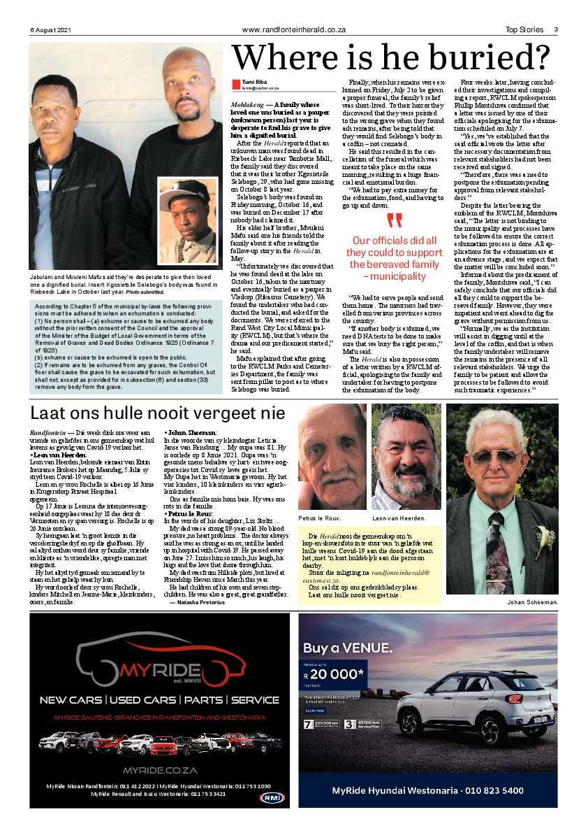 Randfontein Herald 6 August 2021 page 3