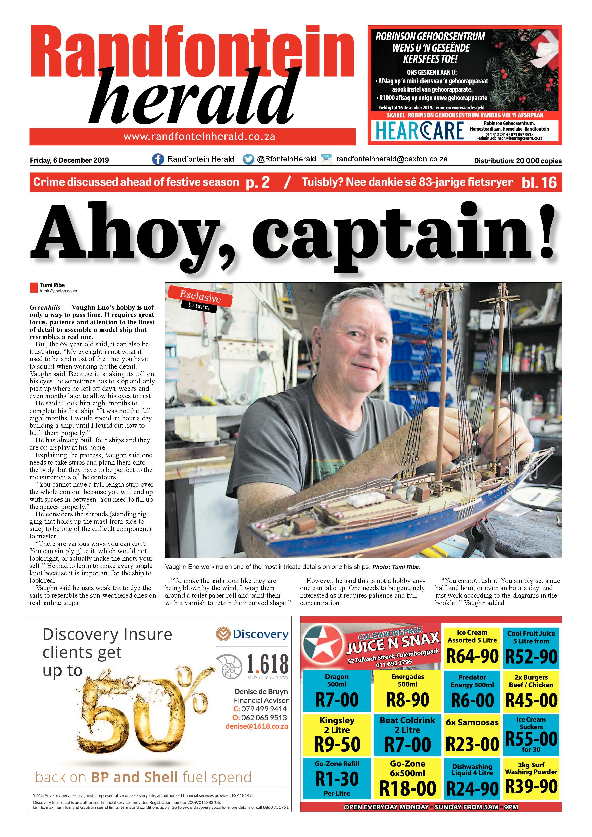 Randfontein Herald 6 December 2019 page 1
