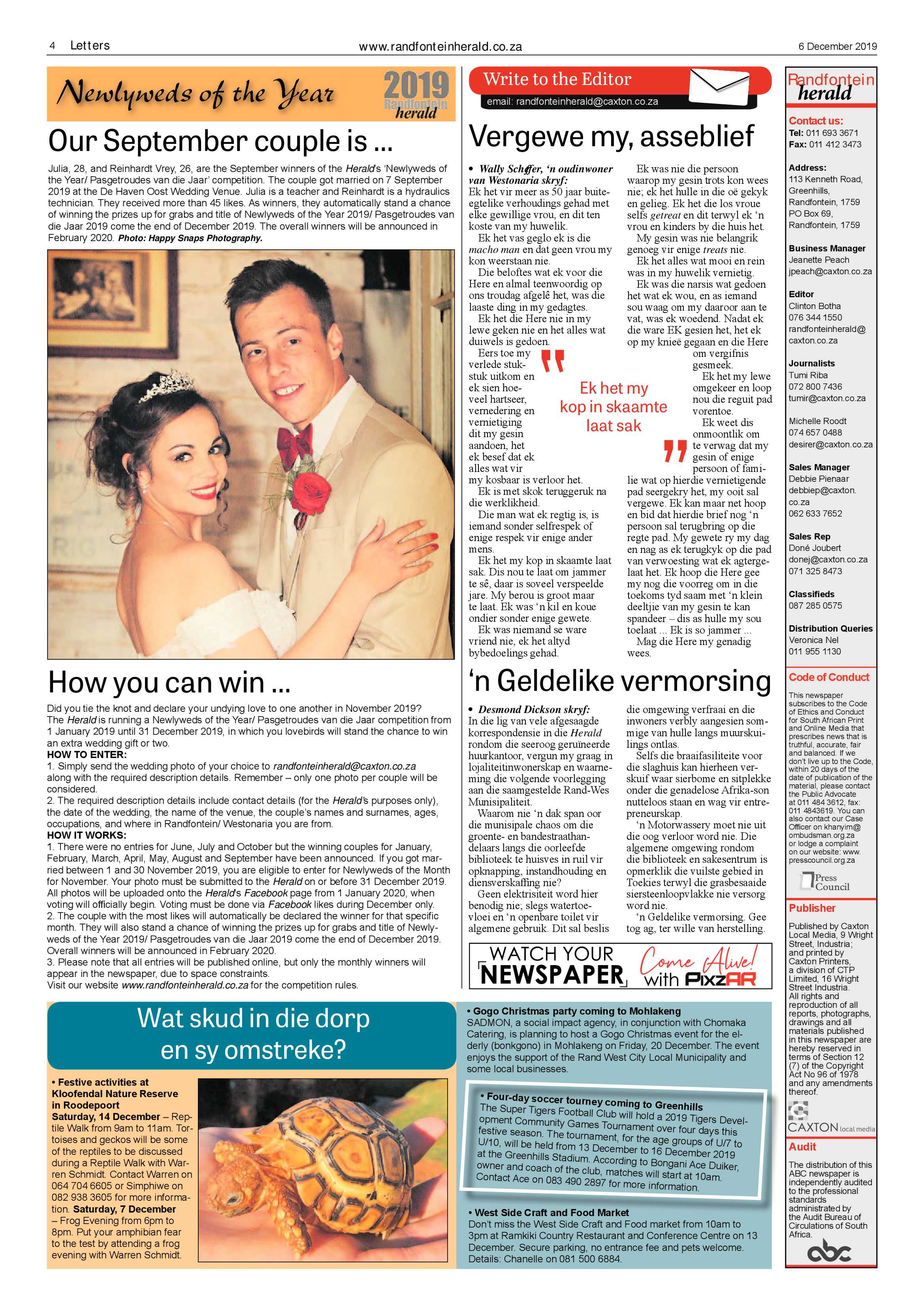 Randfontein Herald 6 December 2019 page 4